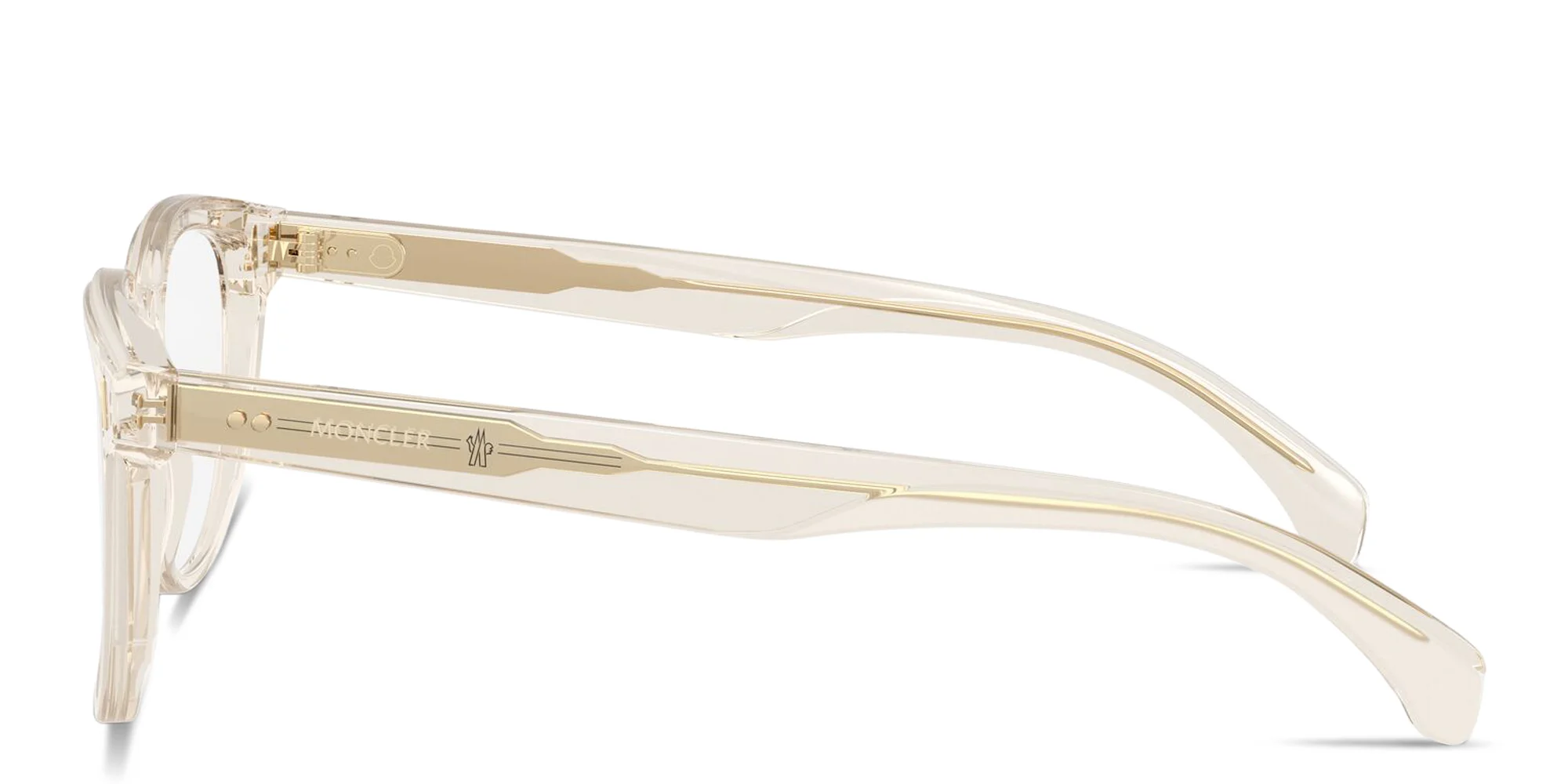 Shop Moncler Logo Signature Unisex Square Eyeglasses in Transparent Butter online.