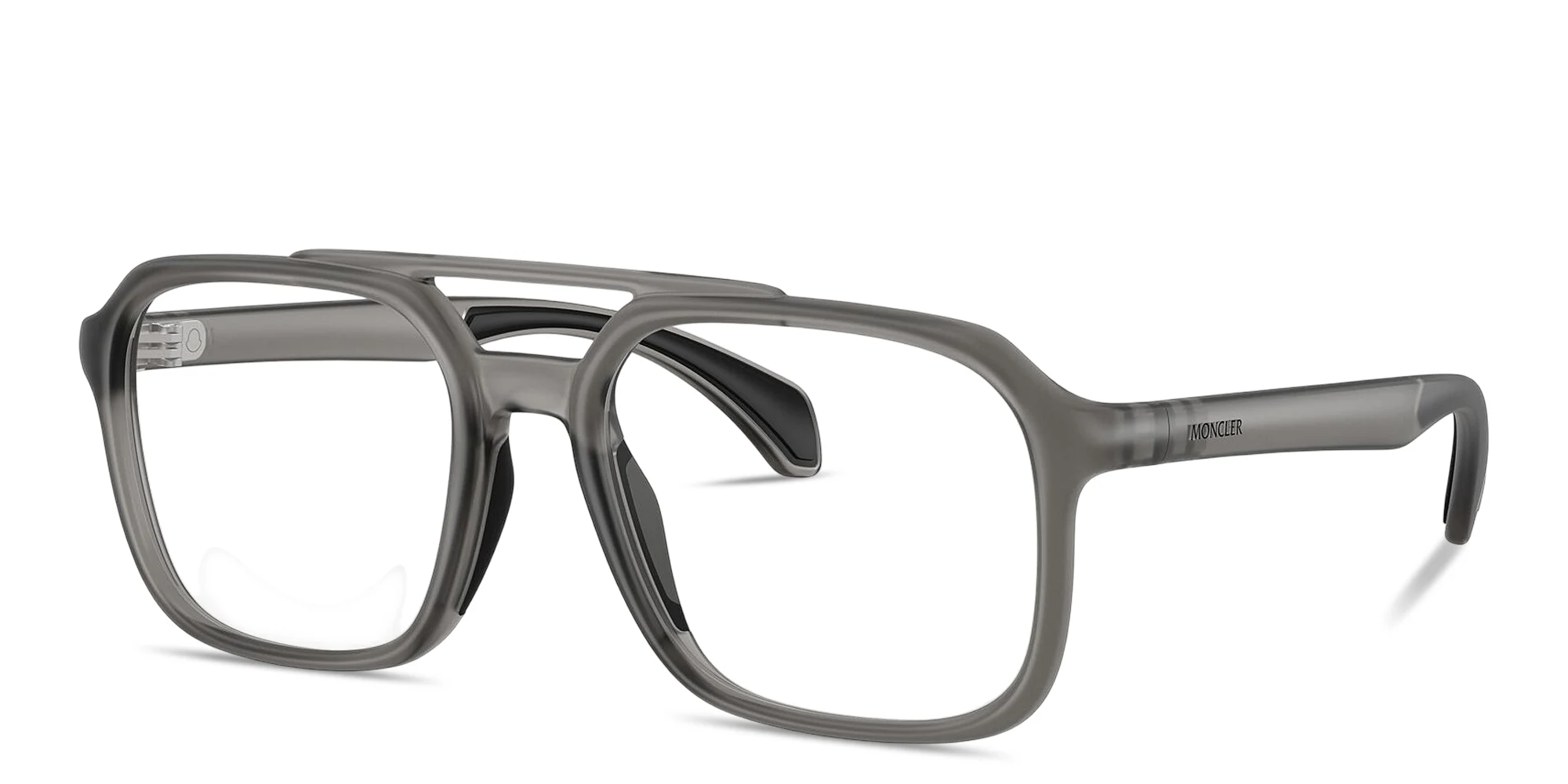 Shop Moncler Logo Signature Unisex Square Eyeglasses in Grey online.