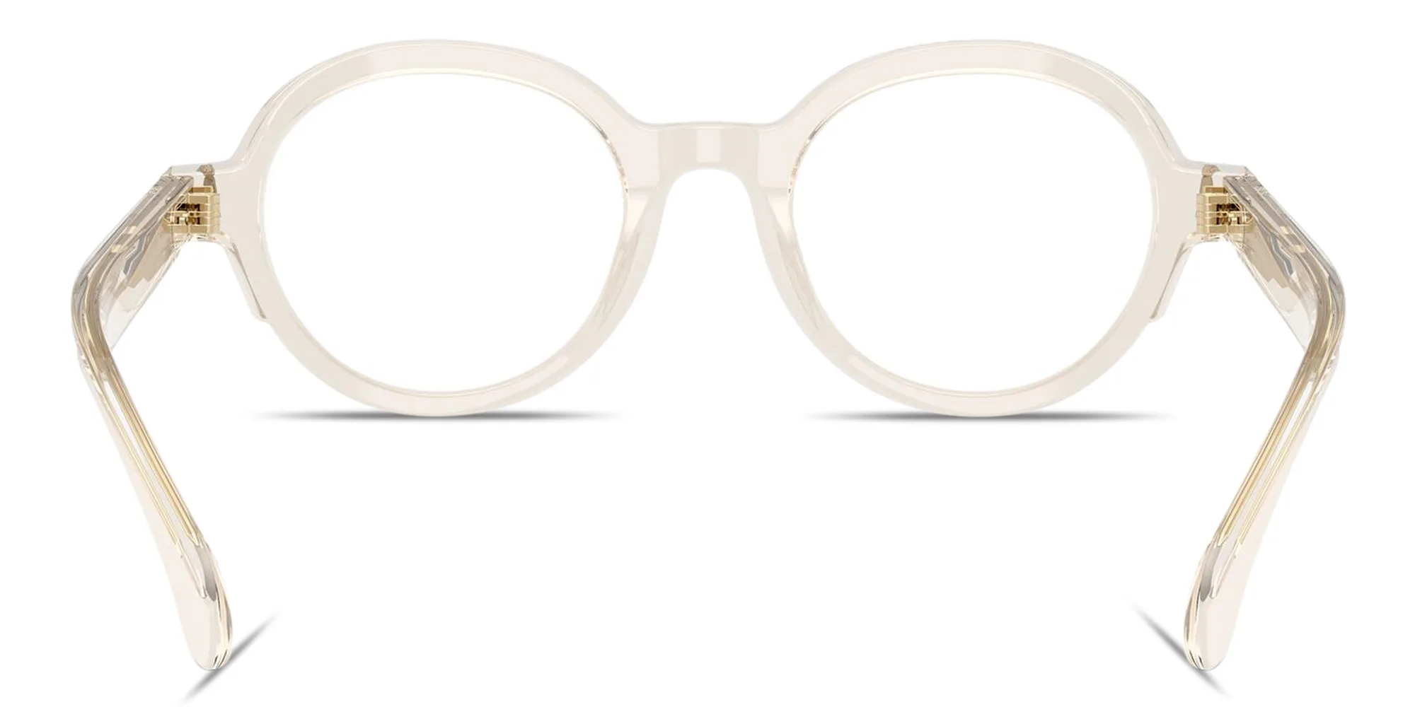 Shop Moncler Logo Signature Unisex Round Eyeglasses in Transparent Butter online.