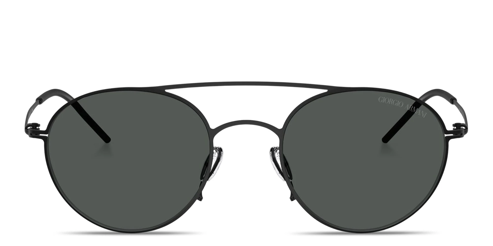 Shop GIORGIO ARMANI Engraved Logo Round Sunglasses in Black online.