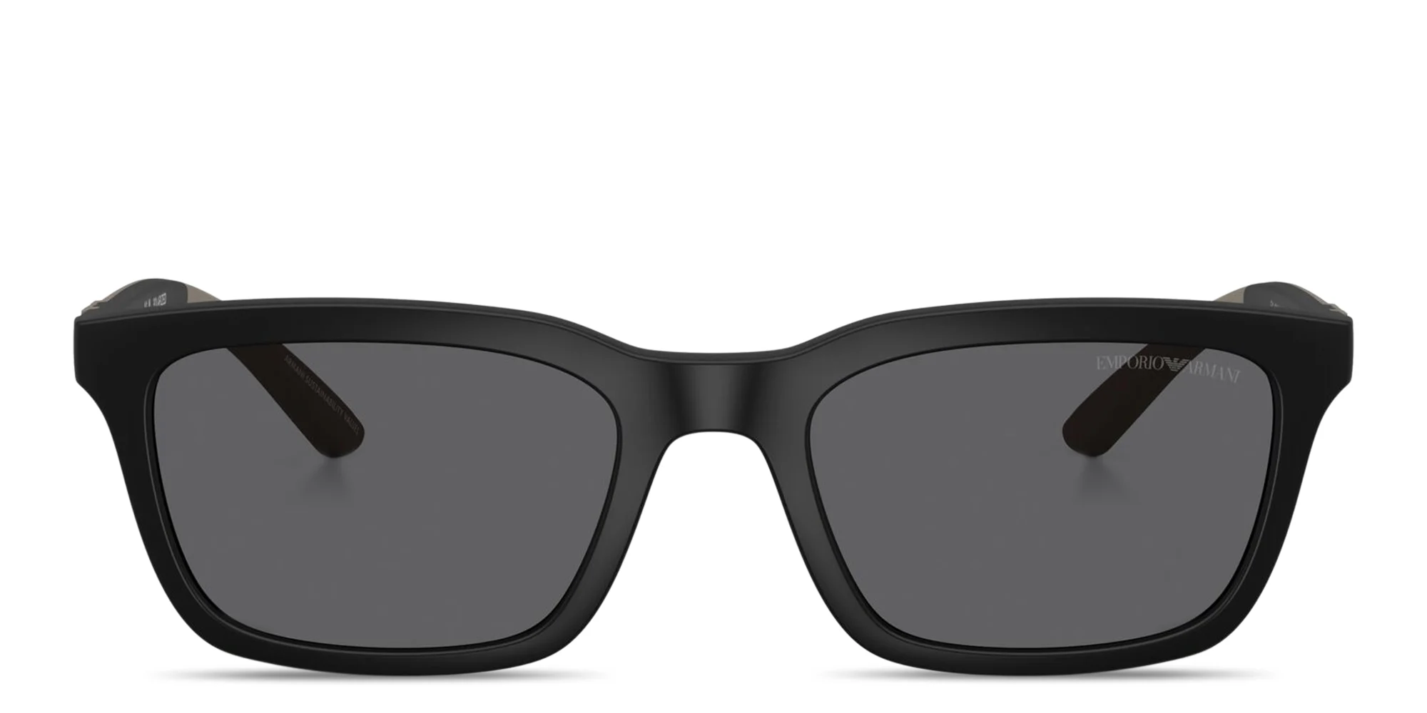 Shop Emporio Armani Eagle Logo Rectangle Sunglasses in Black online.