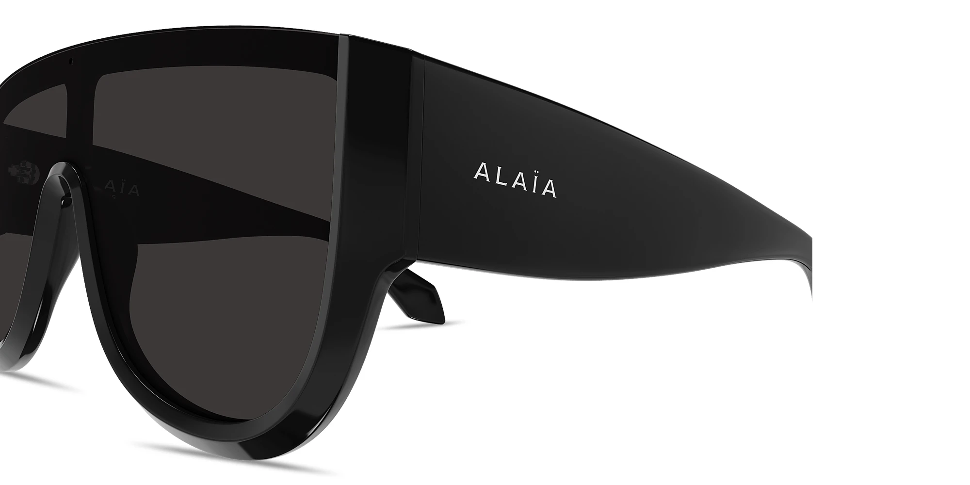 Shop ALAIA Logo Lettering Wide Mask Sunglasses in Black online.