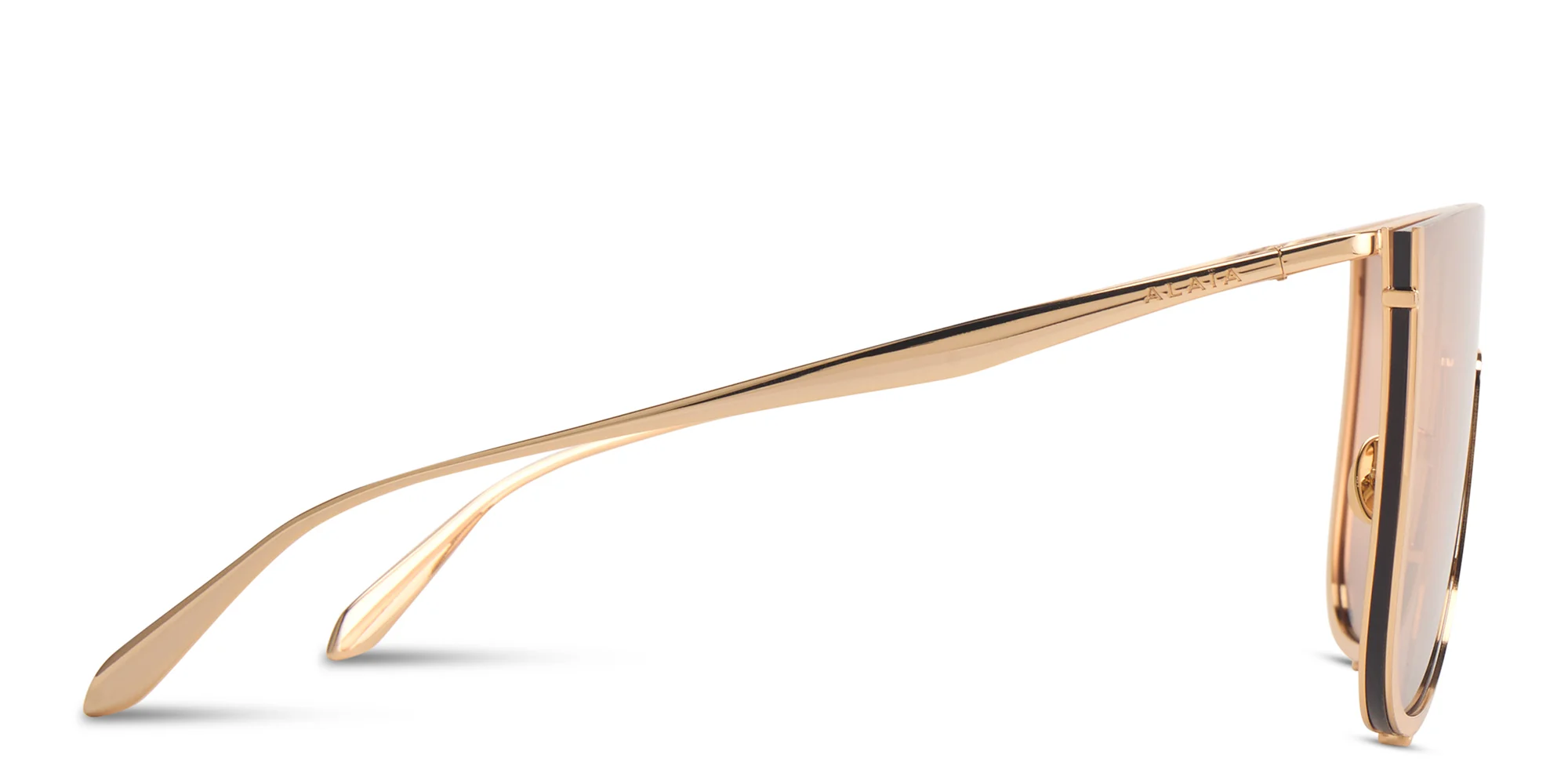 Shop ALAIA Bustier Wide Oversized Mask Sunglasses in Gold online.