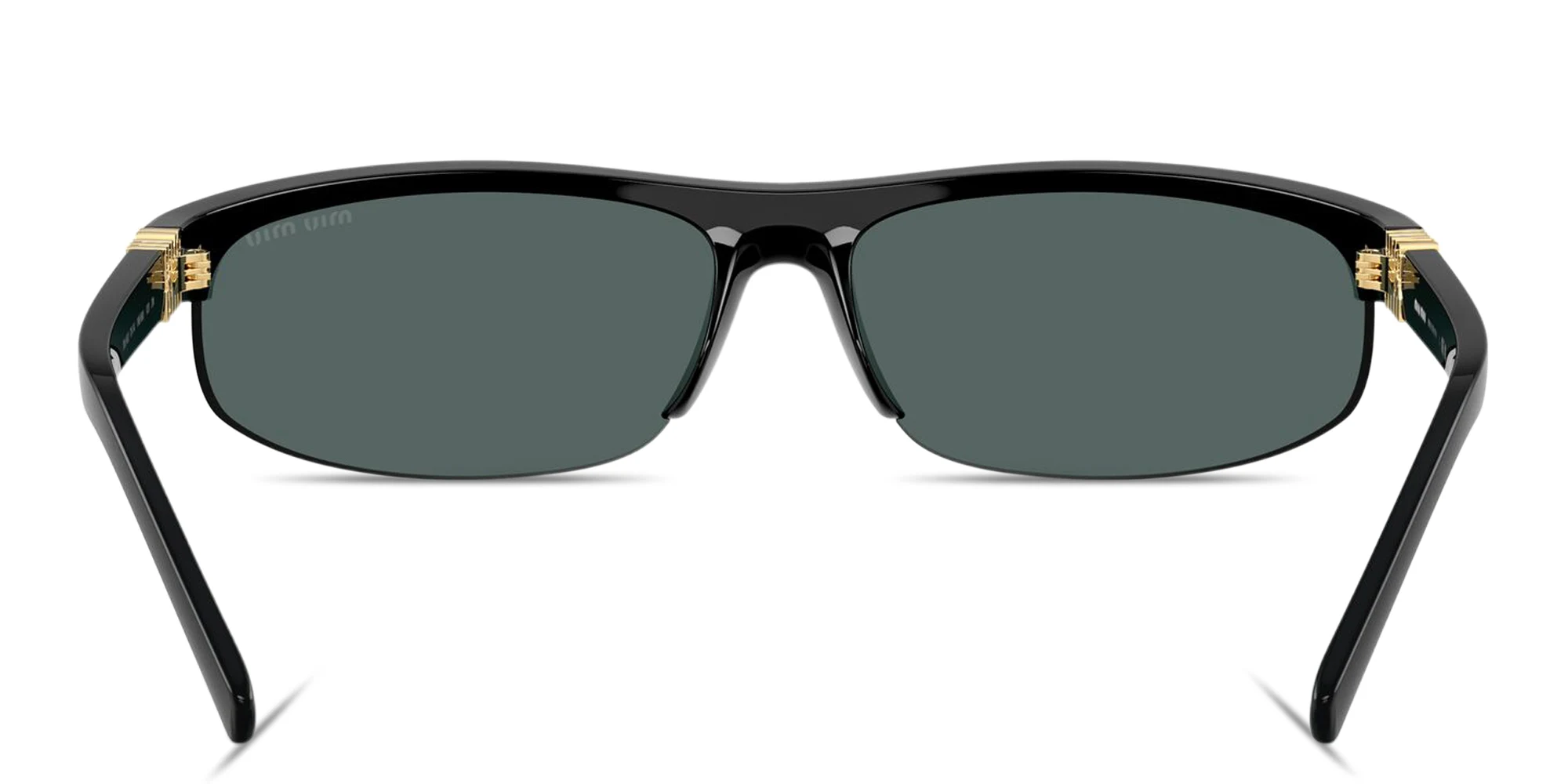 Shop MIU MIU Vertical Logo Wide Half-Rim Oval Sunglasses in Black online.
