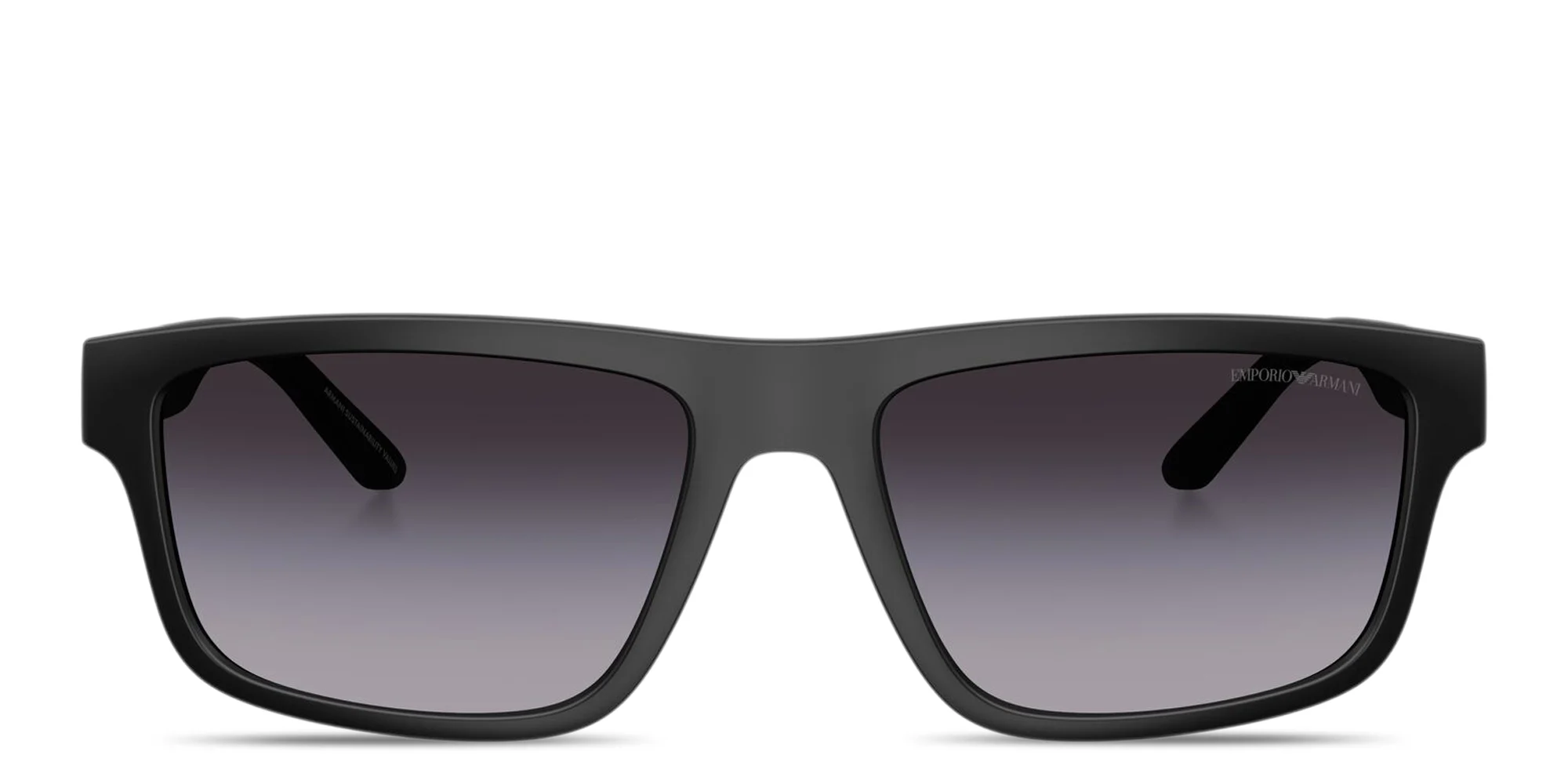 Shop Emporio Armani Eagle Logo Rectangle Sunglasses in Matte Black online.