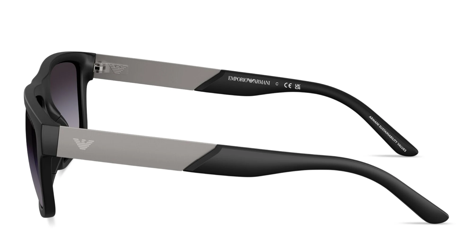 Shop Emporio Armani Eagle Logo Rectangle Sunglasses in Matte Black online.