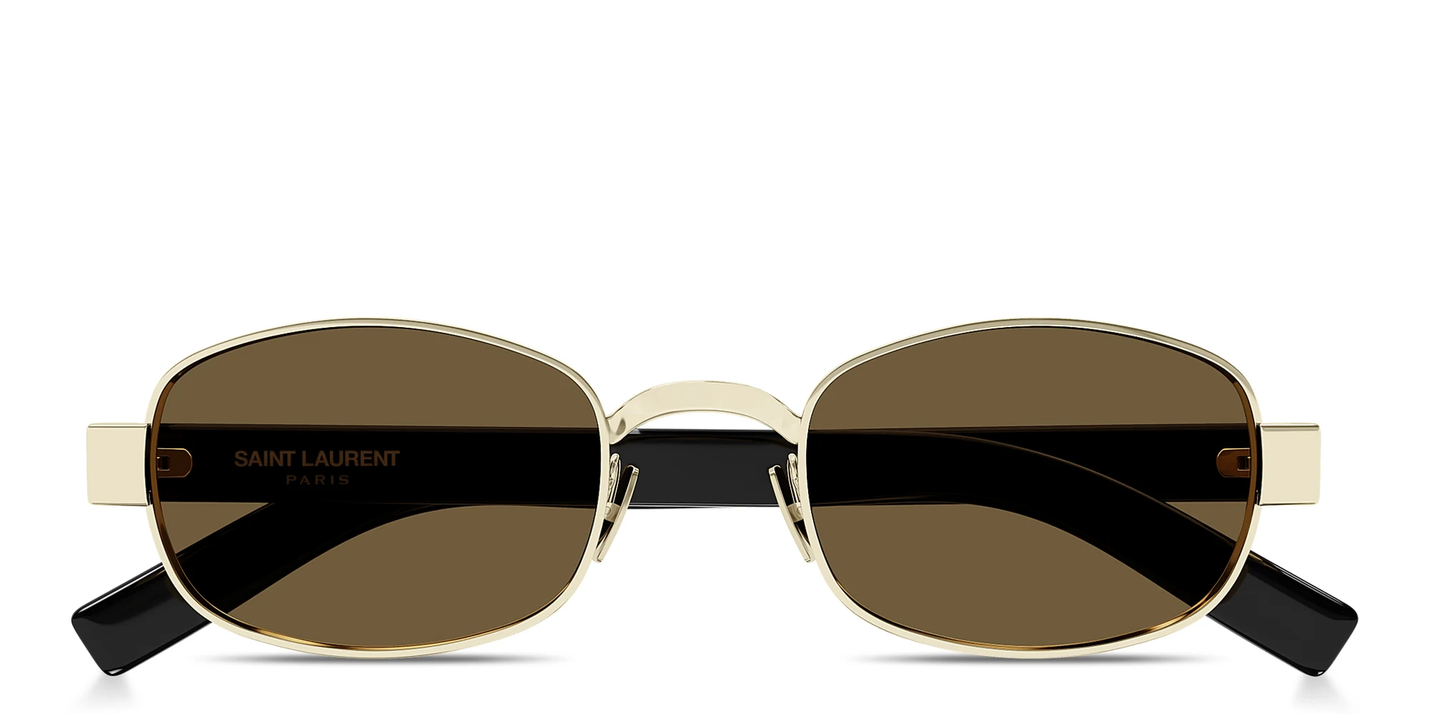 Shop SAINT LAURENT Logo Signature Unisex Oval Sunglasses in Gold online.