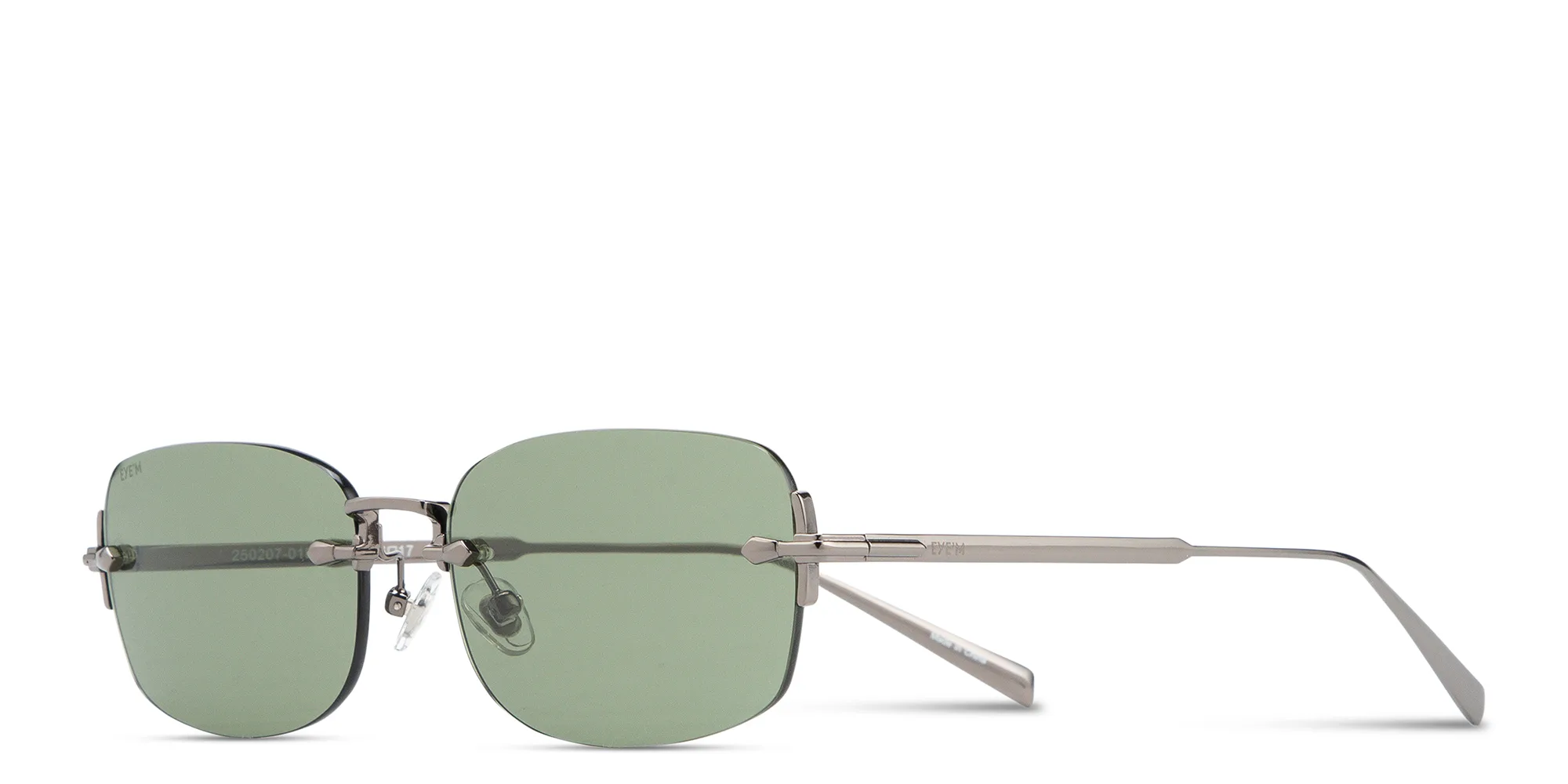 Shop EYE'M Rimless Rectangle Sunglasses in Gunmetal online.