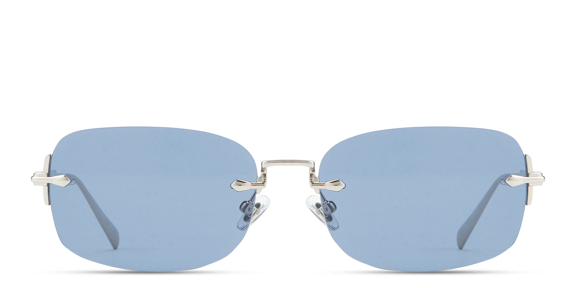 Shop EYE'M Rimless Rectangle Sunglasses in Silver online.