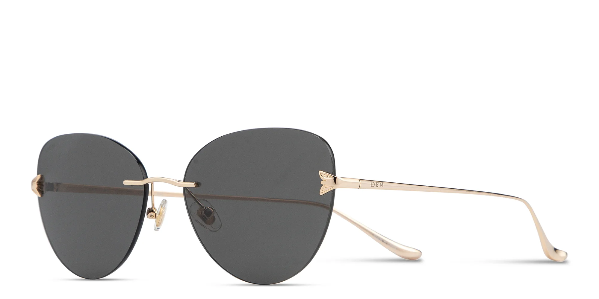 Shop EYE'M Rimless Cat-Eye Sunglasses in Gold online.