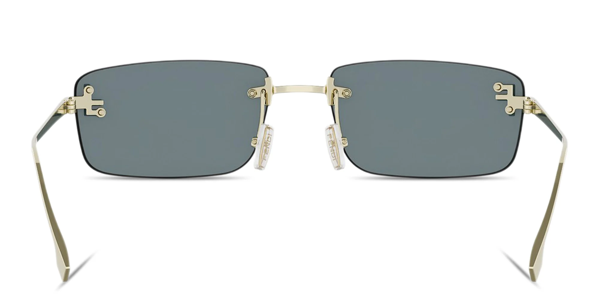 Shop FENDI First Crystal Rimless Rectangle Sunglasses in Light Gold online.