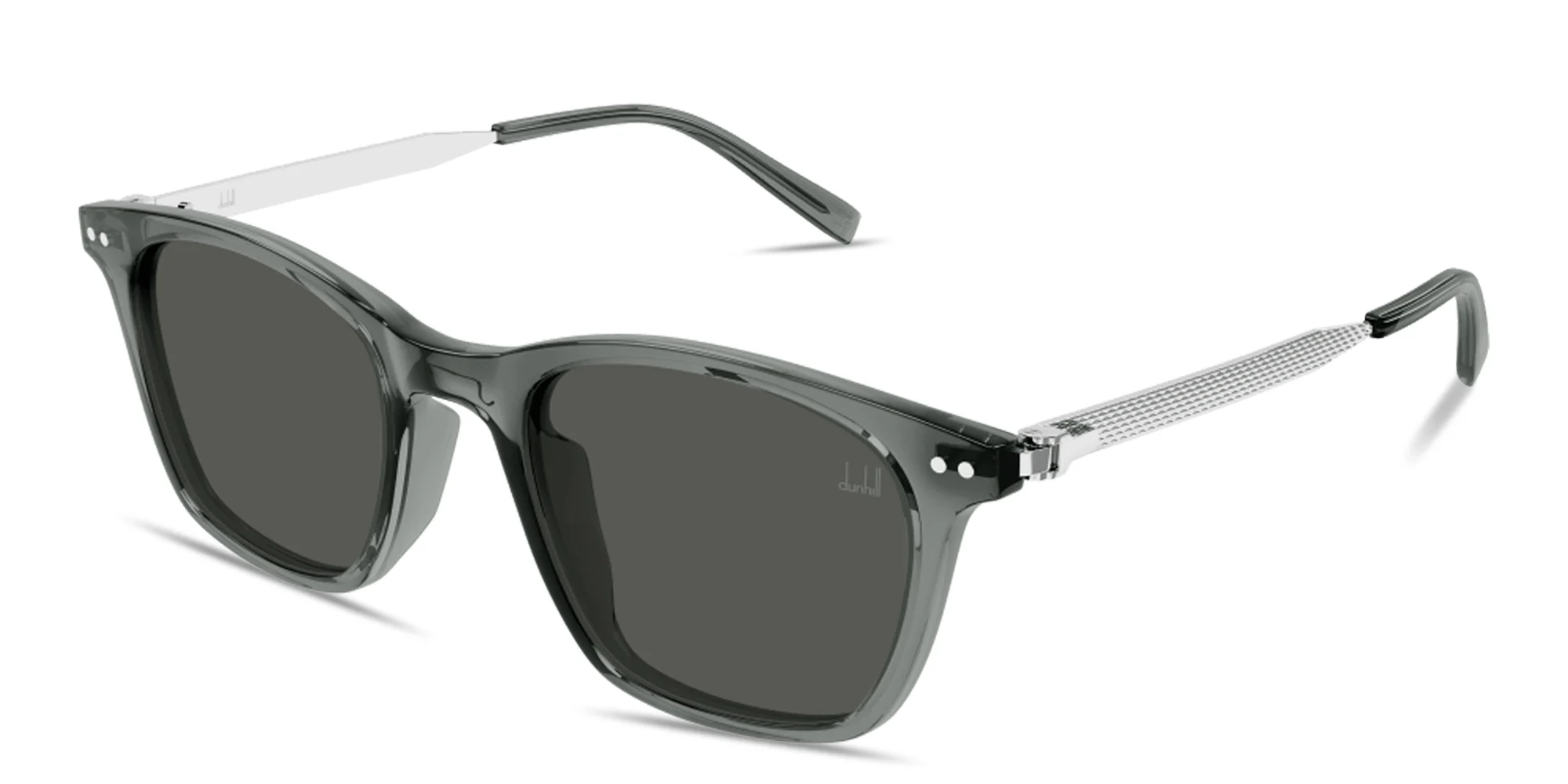 Shop Dunhill Heritage Lock Hinge Combi Square Sunglasses in Transparent Grey online.