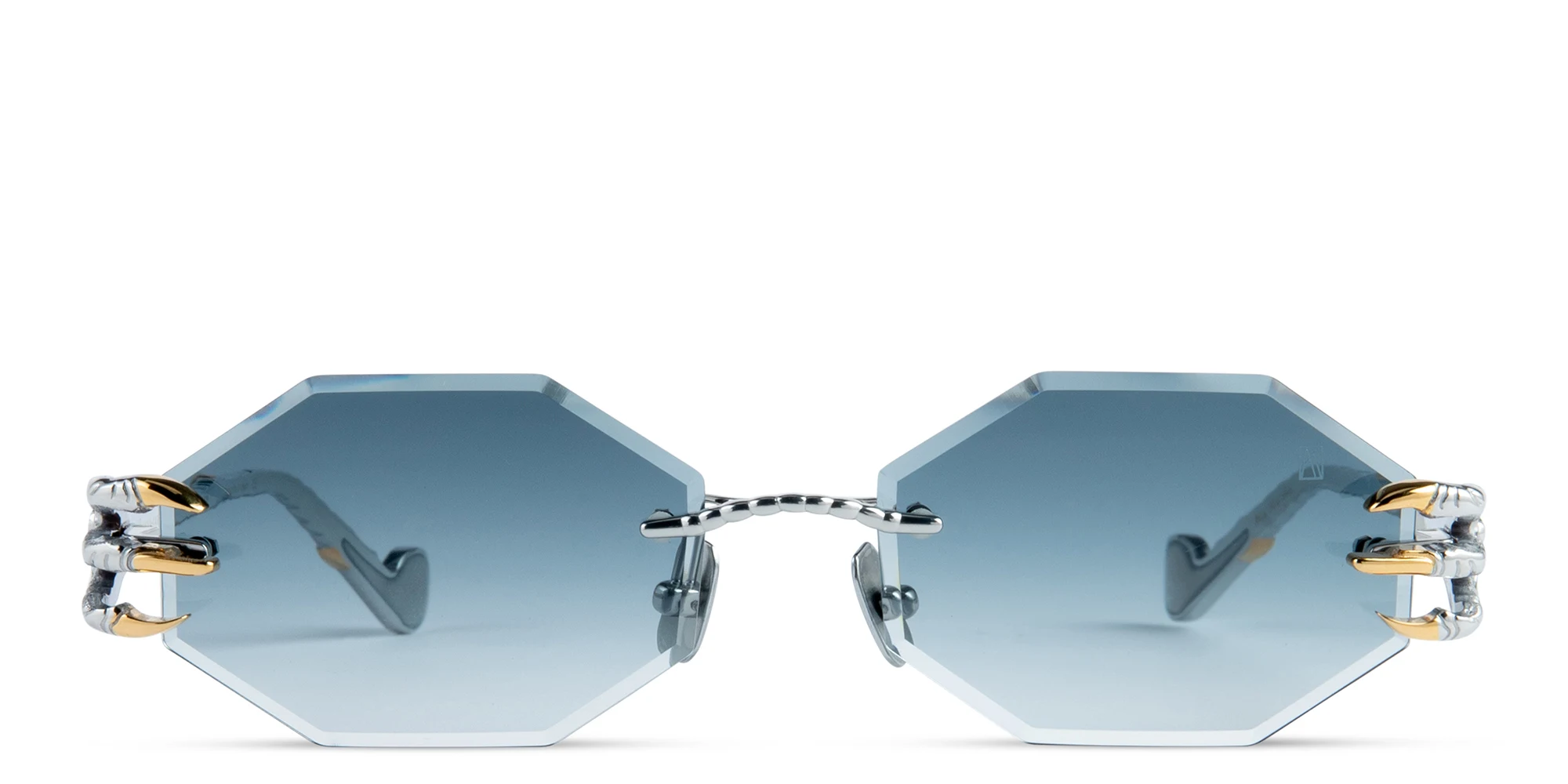 Shop ANNA KARIN KARLSSON The Claw & The Nest Unisex Rimless Irregular Sunglasses in Gold & White online.