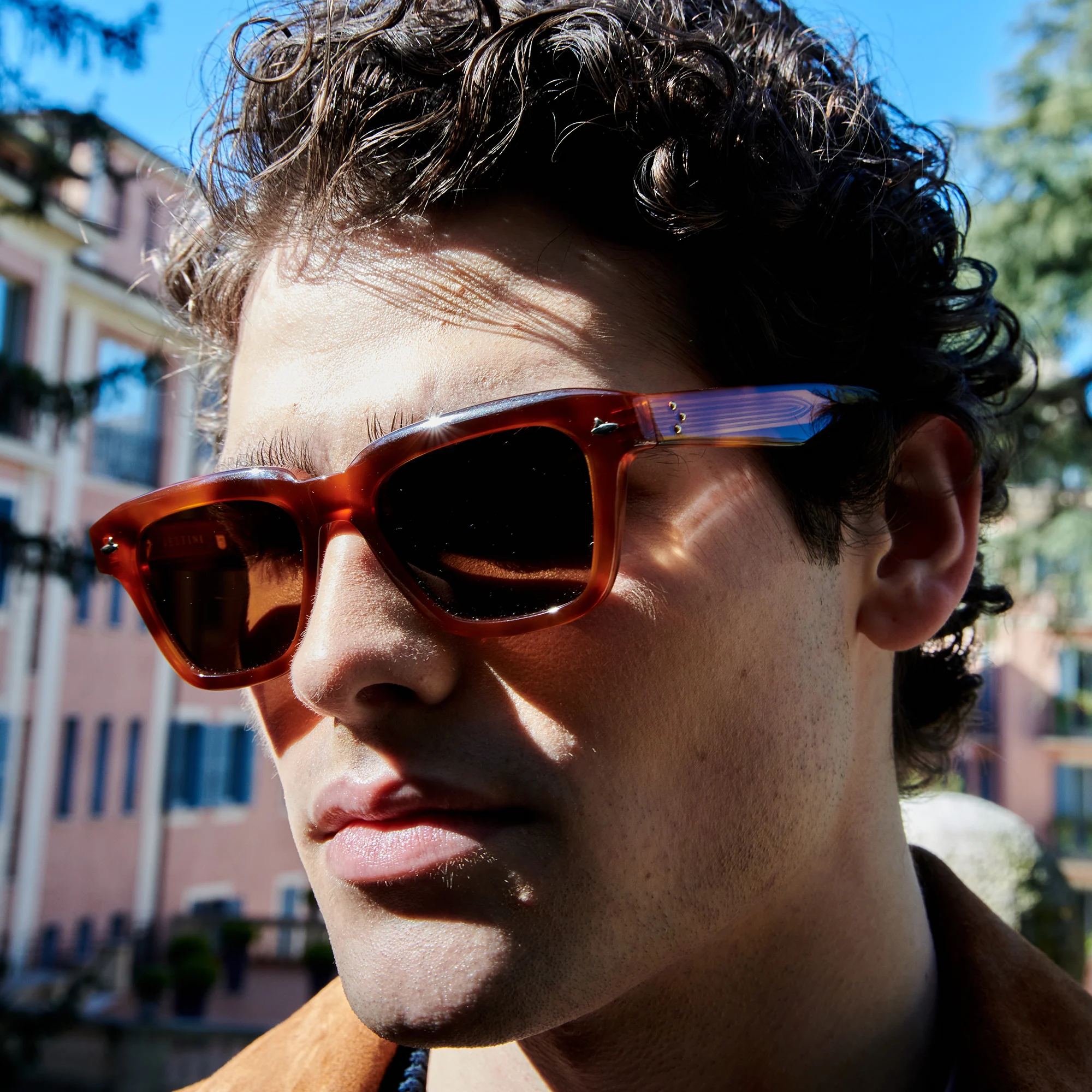Shop SESTINI Quattro Unisex Square Sunglasses in Shiny Honey Tortoise online.