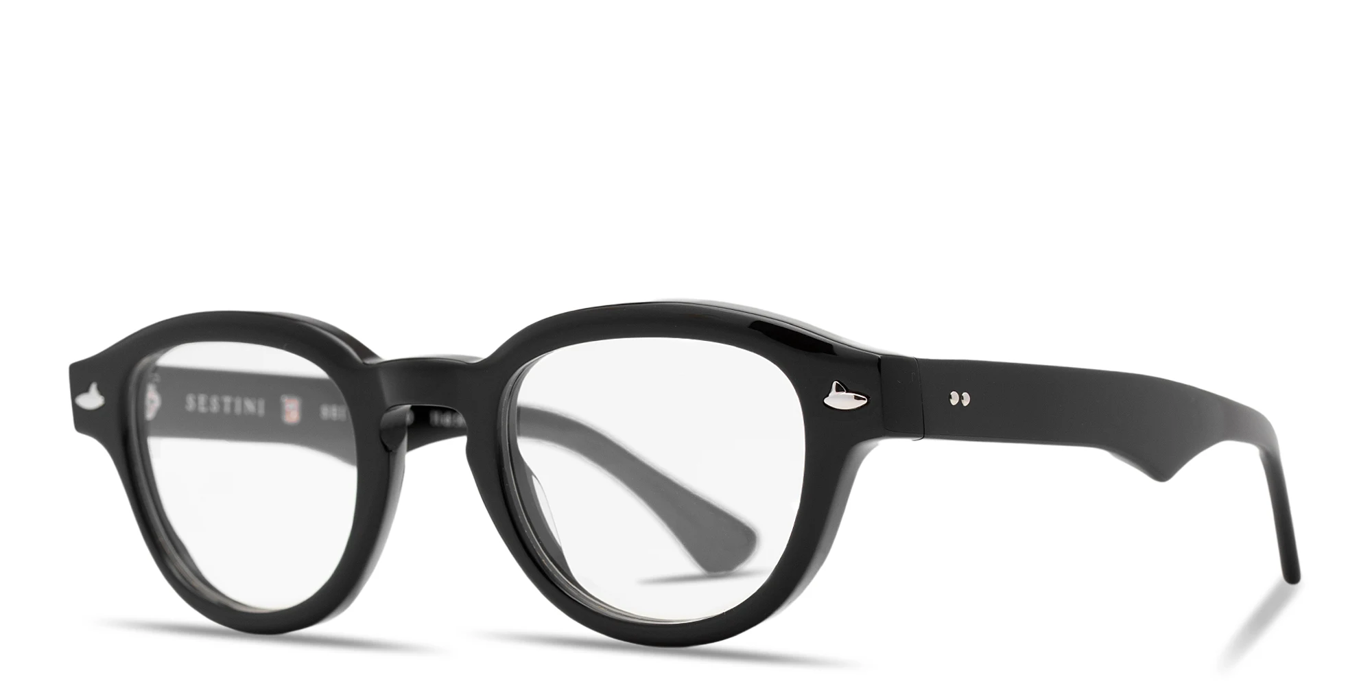 Shop SESTINI Sei E Mezzo Unisex Panthos Eyeglasses with Blue Light Filter in Shiny Black online.