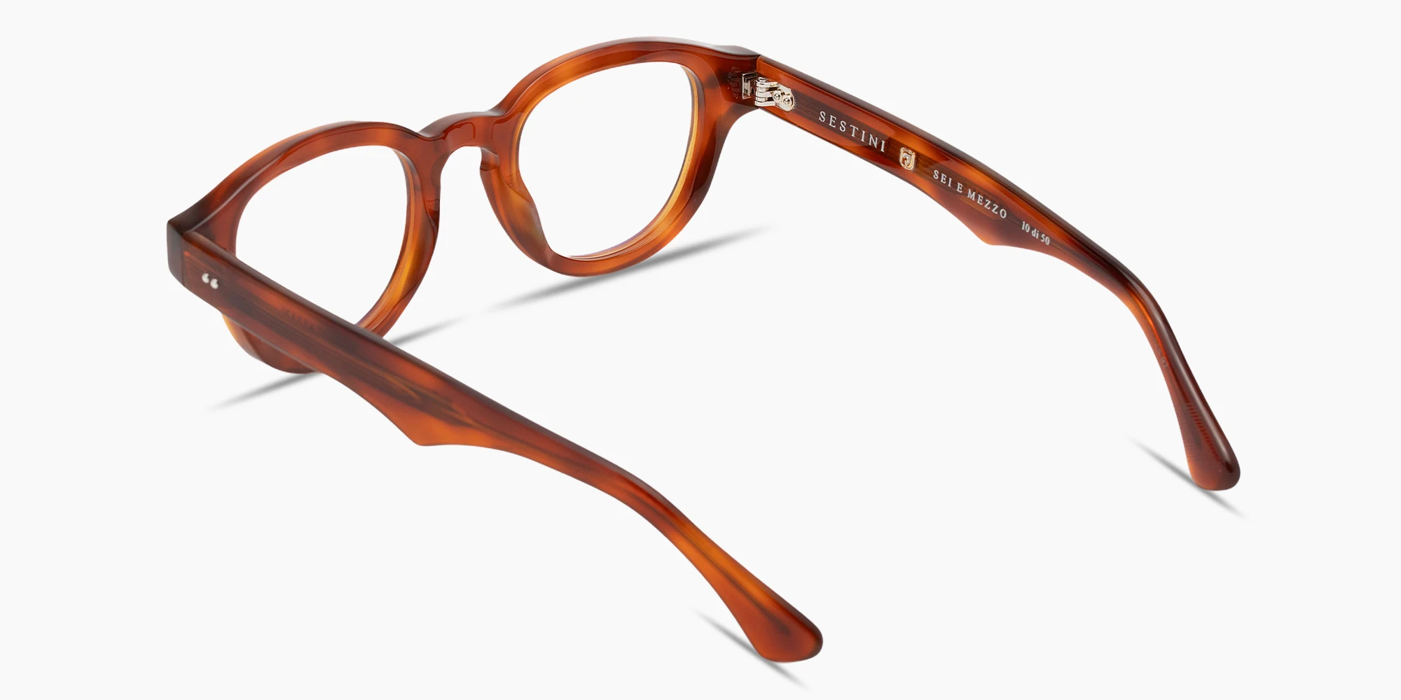 Shop SESTINI Sei E Mezzo Unisex Panthos Eyeglasses with Blue Light Filter in Shiny Honey Tortoise online.