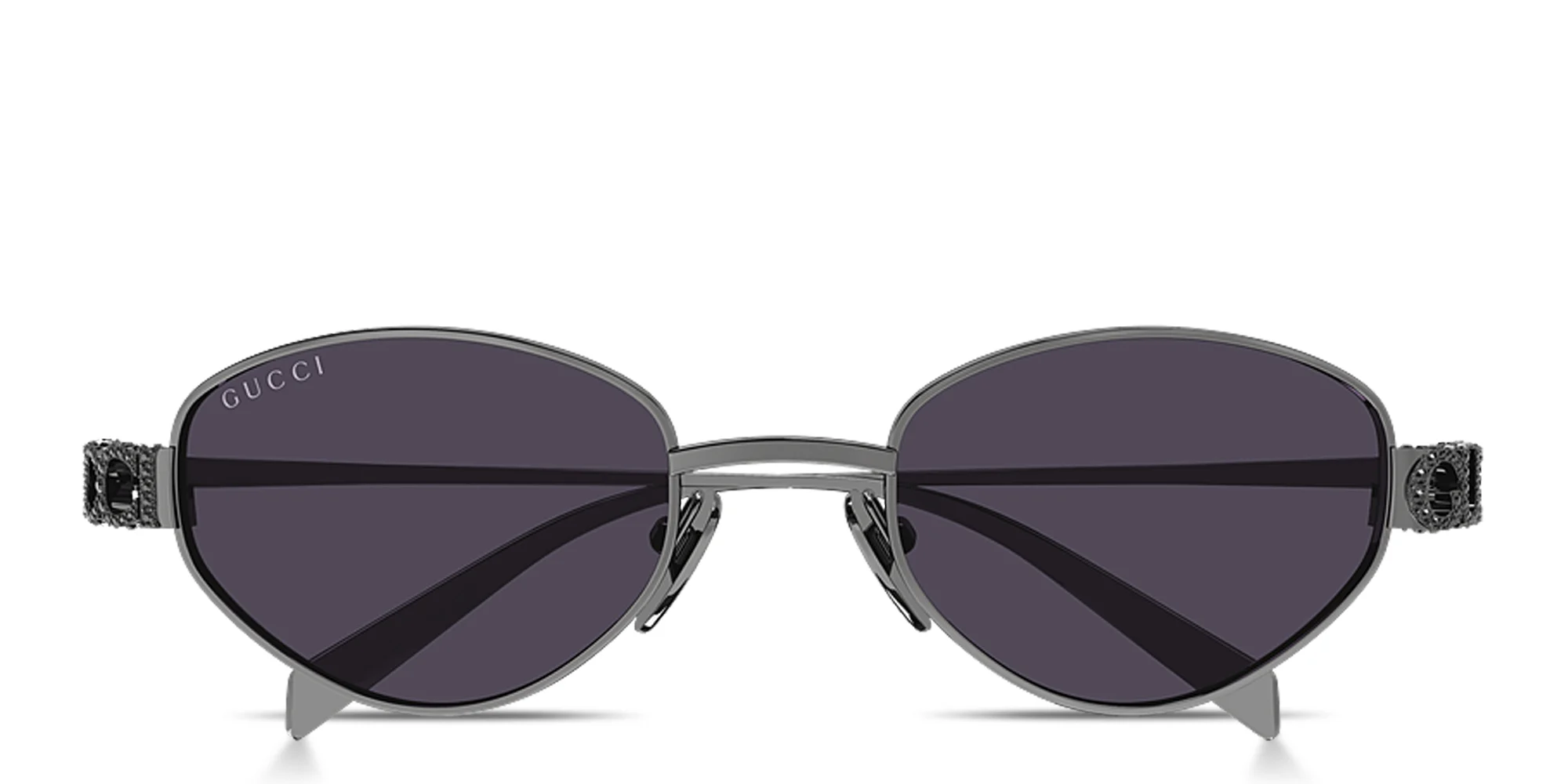 Shop GUCCI Logo Signature Irregular Sunglasses in Ruthenium online.