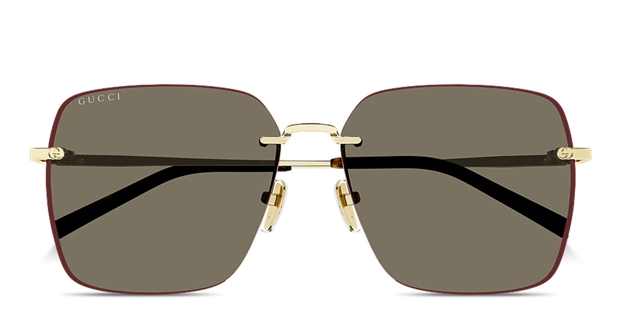 Shop GUCCI GG Oversized Rimless Square Sunglasses in Gold online.