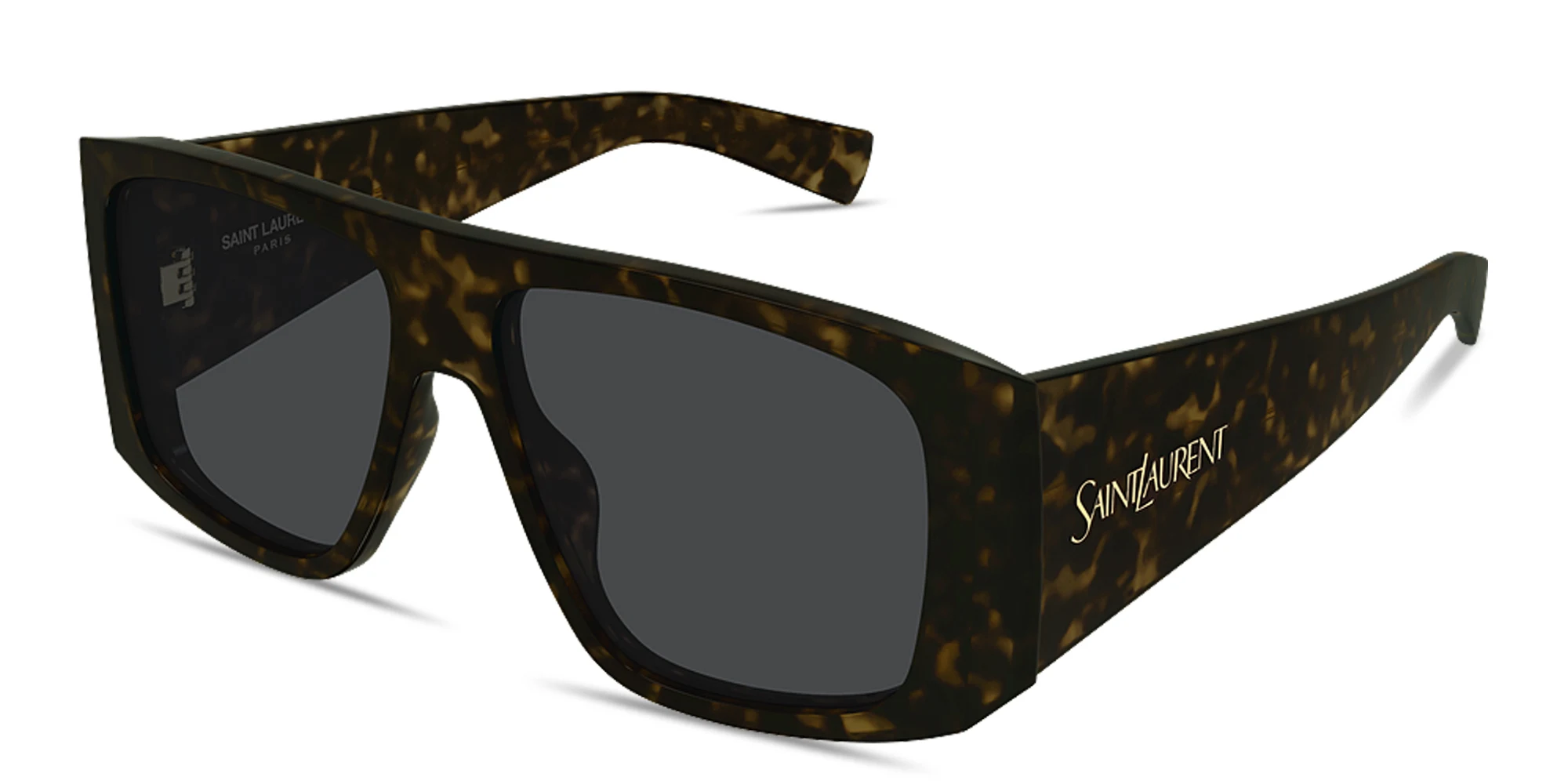 Shop SAINT LAURENT Flat-Top Rectangle Sunglasses in Havana online.