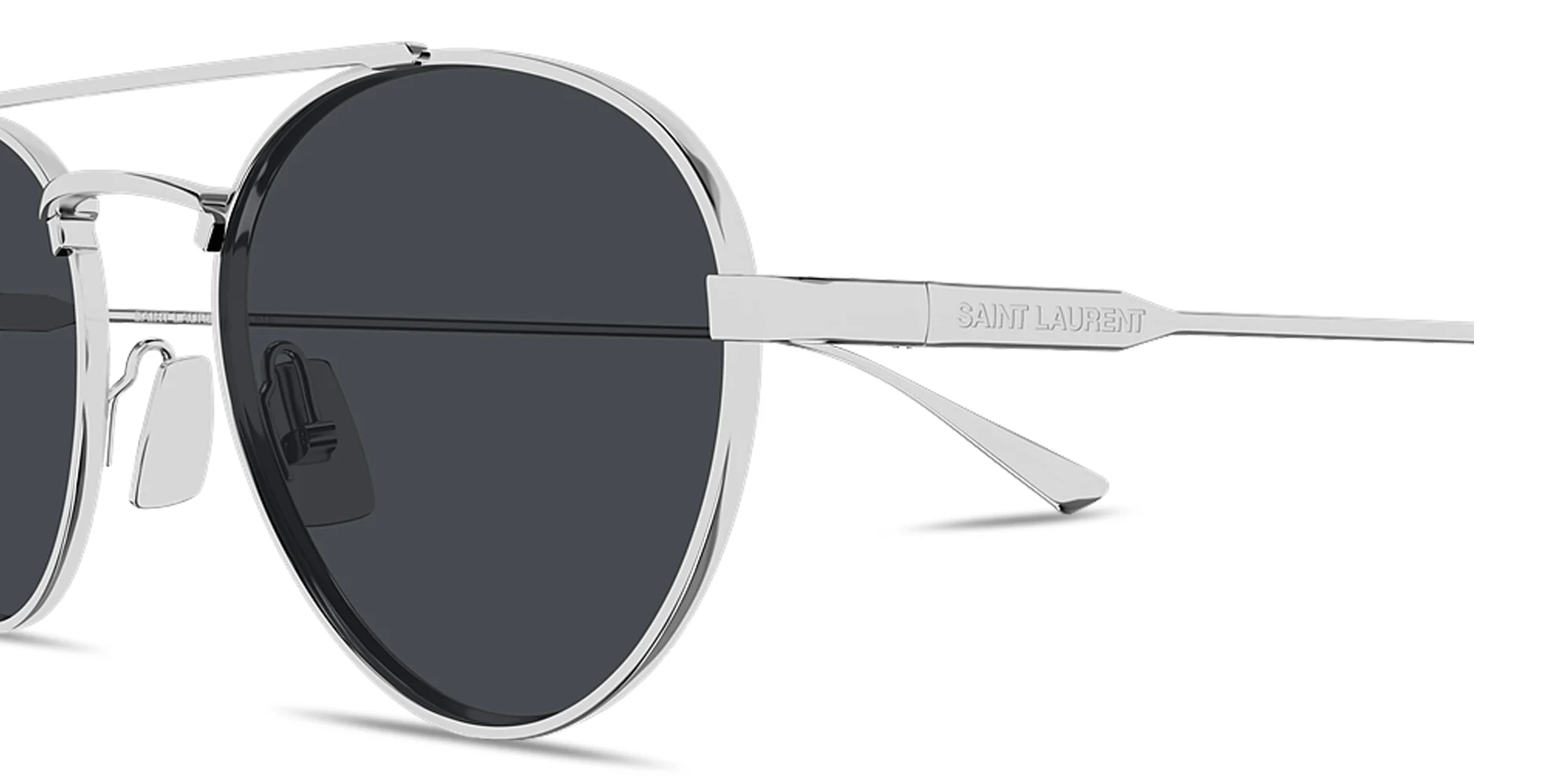 Shop SAINT LAURENT Engraved Logo Round Sunglasses in Silver online.