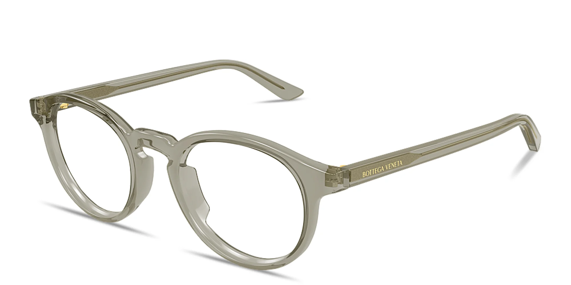 Shop BOTTEGA VENETA Logo Signature Panthos Eyeglasses in Transparent Taupe online.