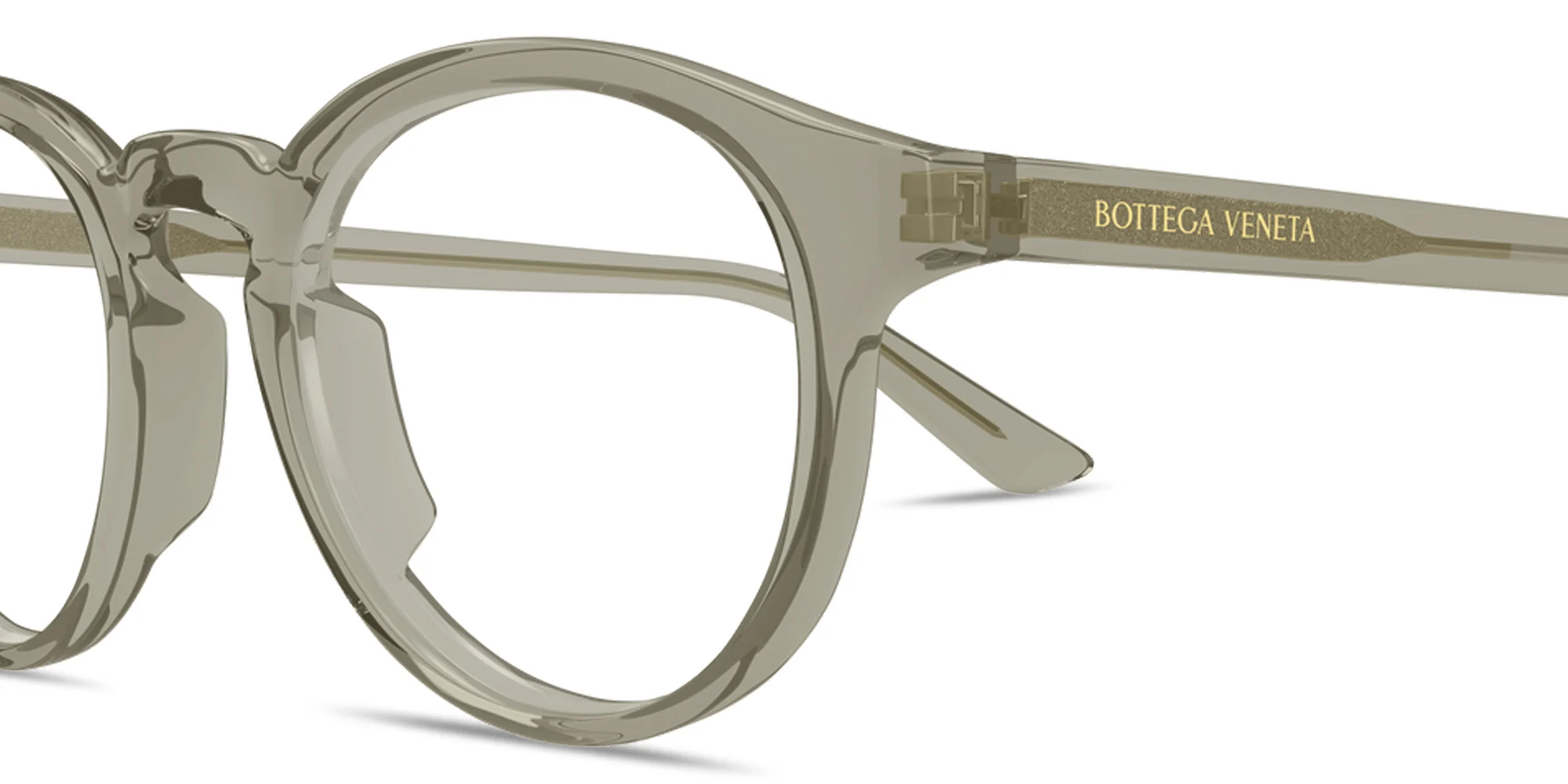 Shop BOTTEGA VENETA Logo Signature Panthos Eyeglasses in Transparent Taupe online.