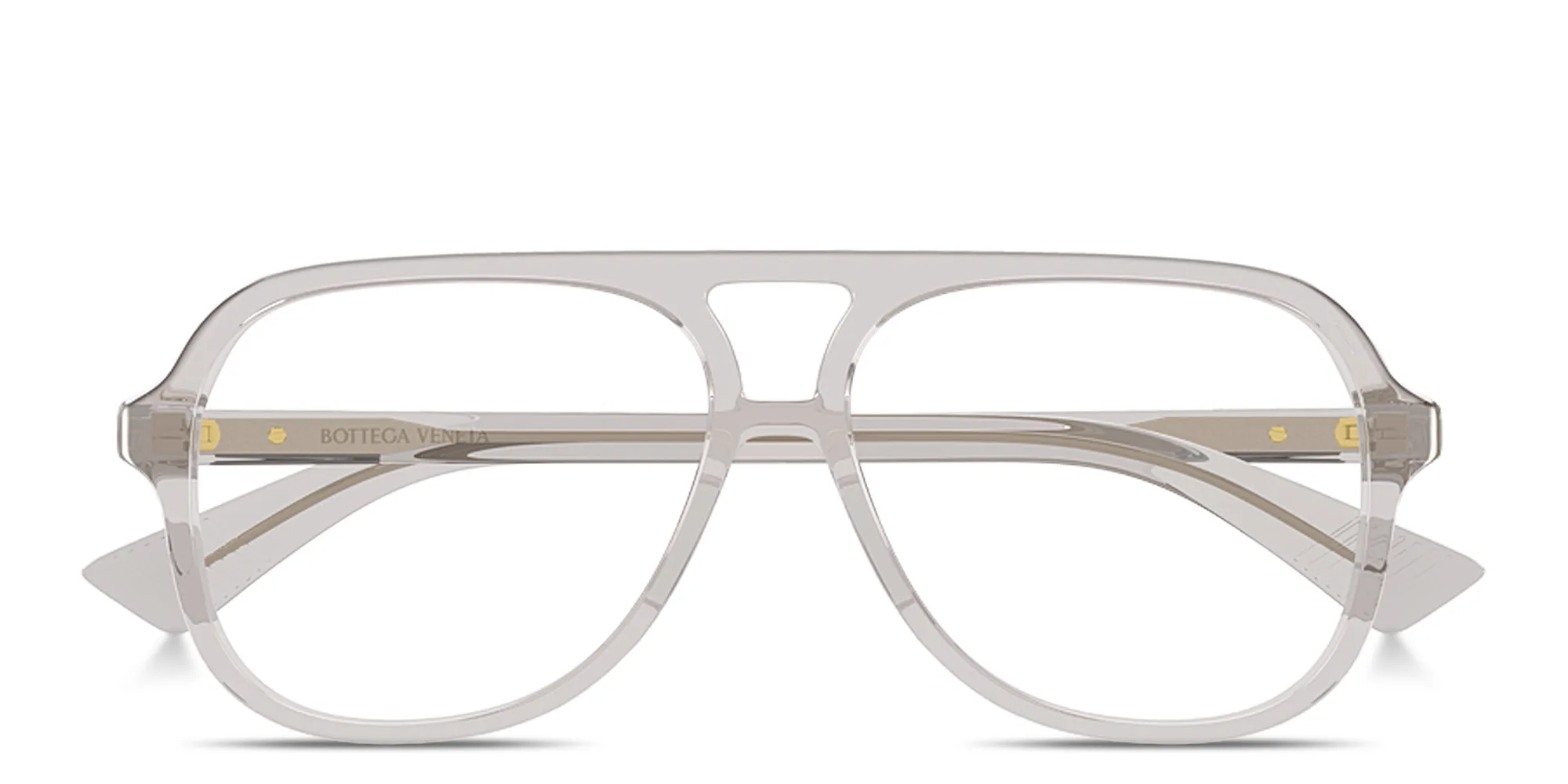 Shop BOTTEGA VENETA Ribbon Unisex Wide Pilot Eyeglasses in Transparent Grey online.