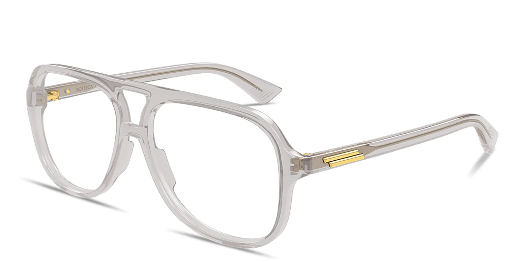 Shop BOTTEGA VENETA Ribbon Unisex Wide Pilot Eyeglasses in Transparent Grey online.