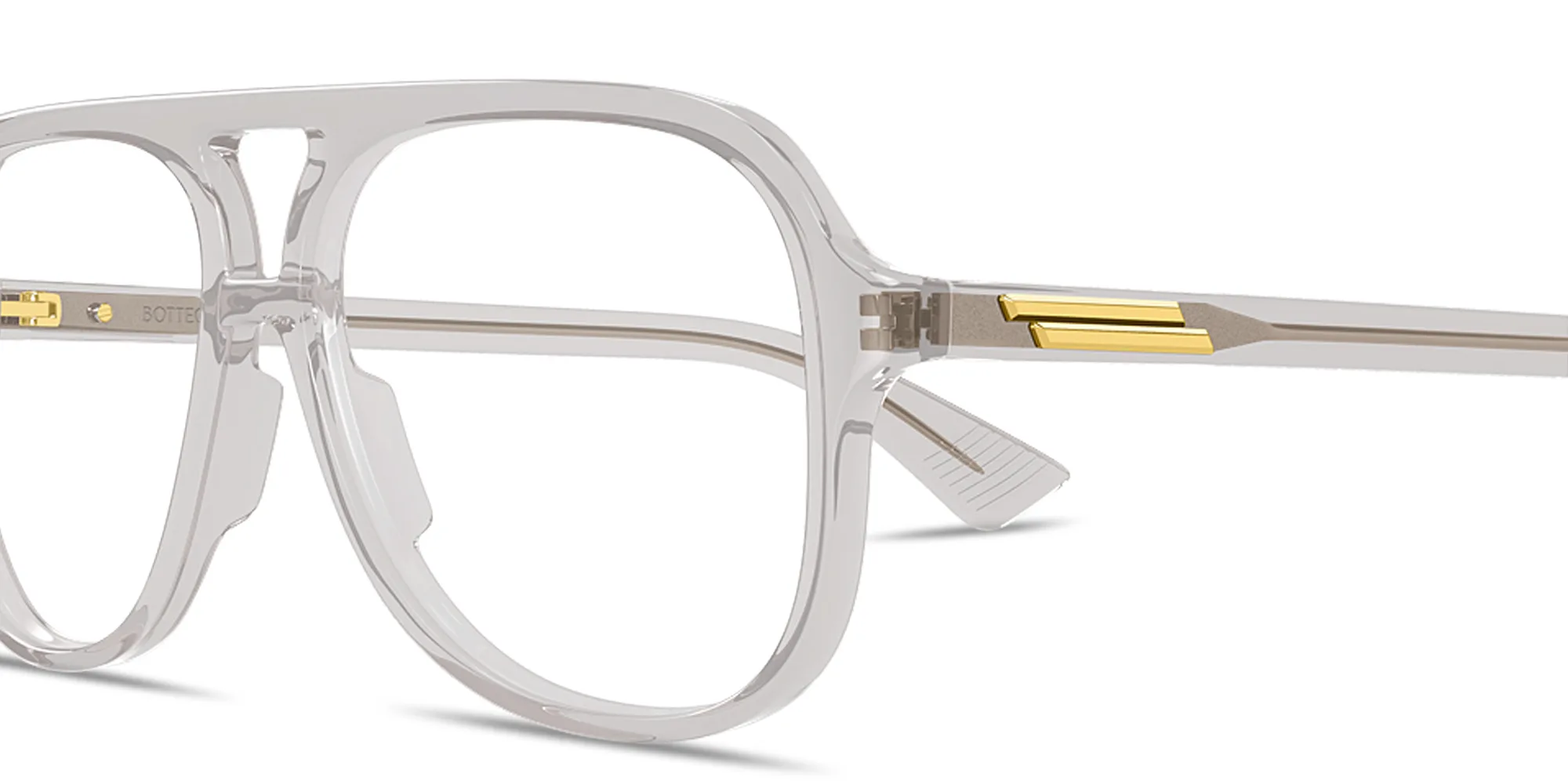 Shop BOTTEGA VENETA Ribbon Unisex Wide Pilot Eyeglasses in Transparent Grey online.