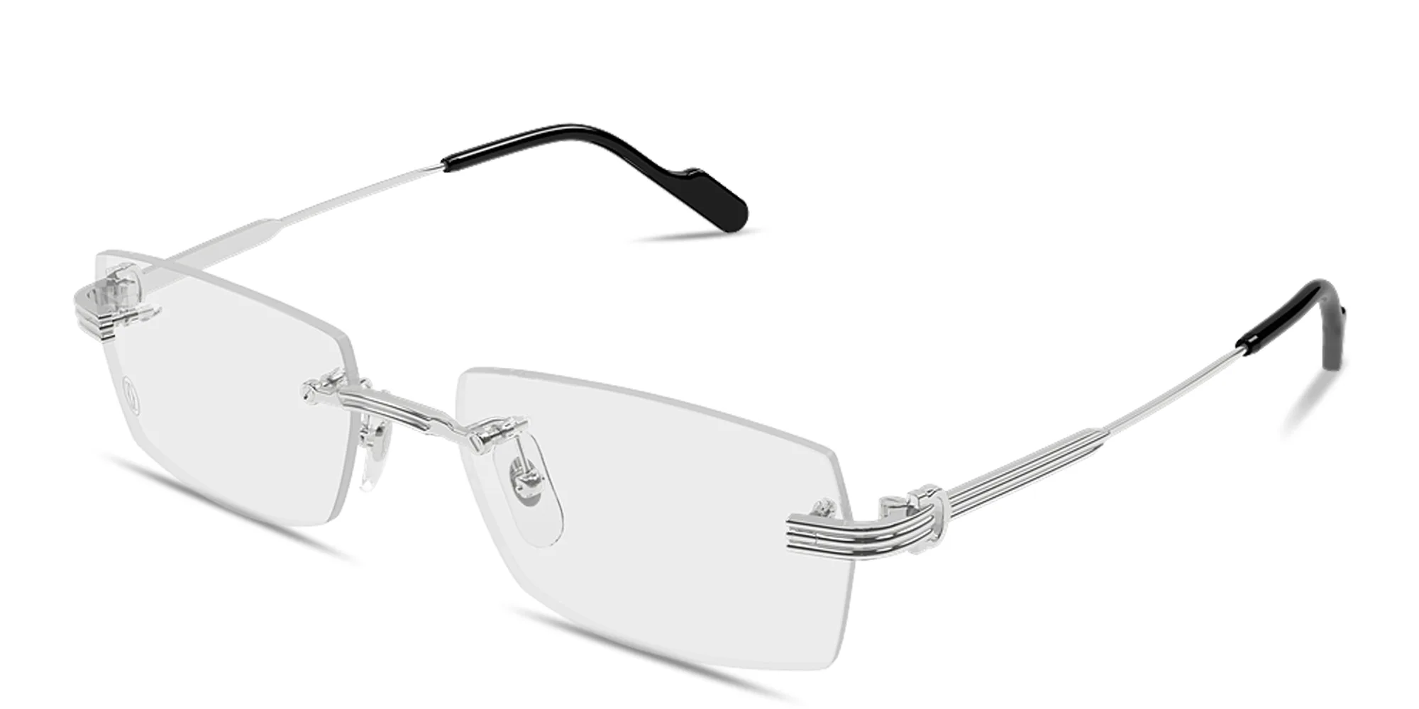 Shop Cartier Premiere de Cartier Wide Rimless Rectangle Eyeglasses in Silver online.