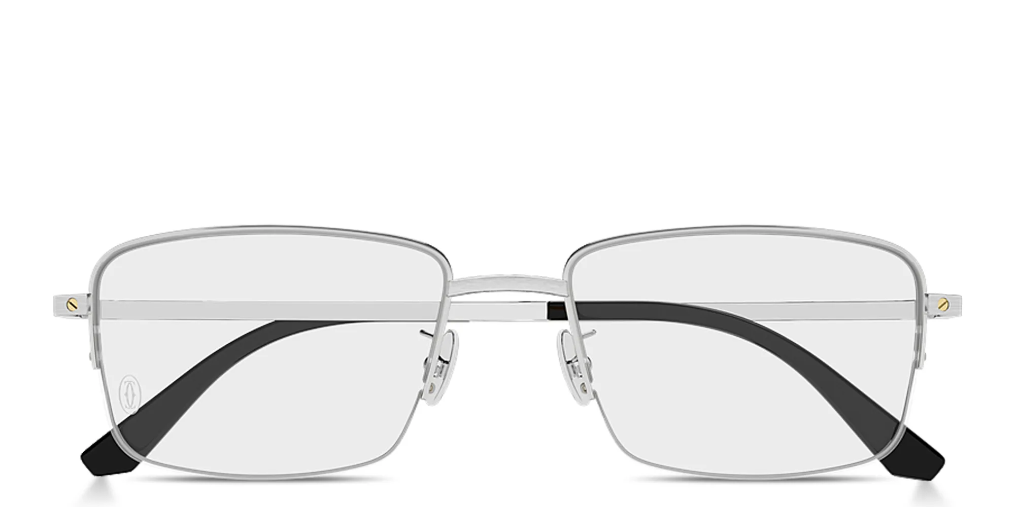 Shop Cartier Santos de Cartier Half-Rim Rectangle Eyeglasses in Silver online.