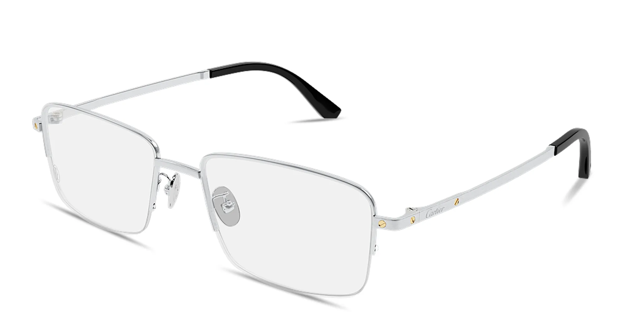 Shop Cartier Santos de Cartier Half-Rim Rectangle Eyeglasses in Silver online.