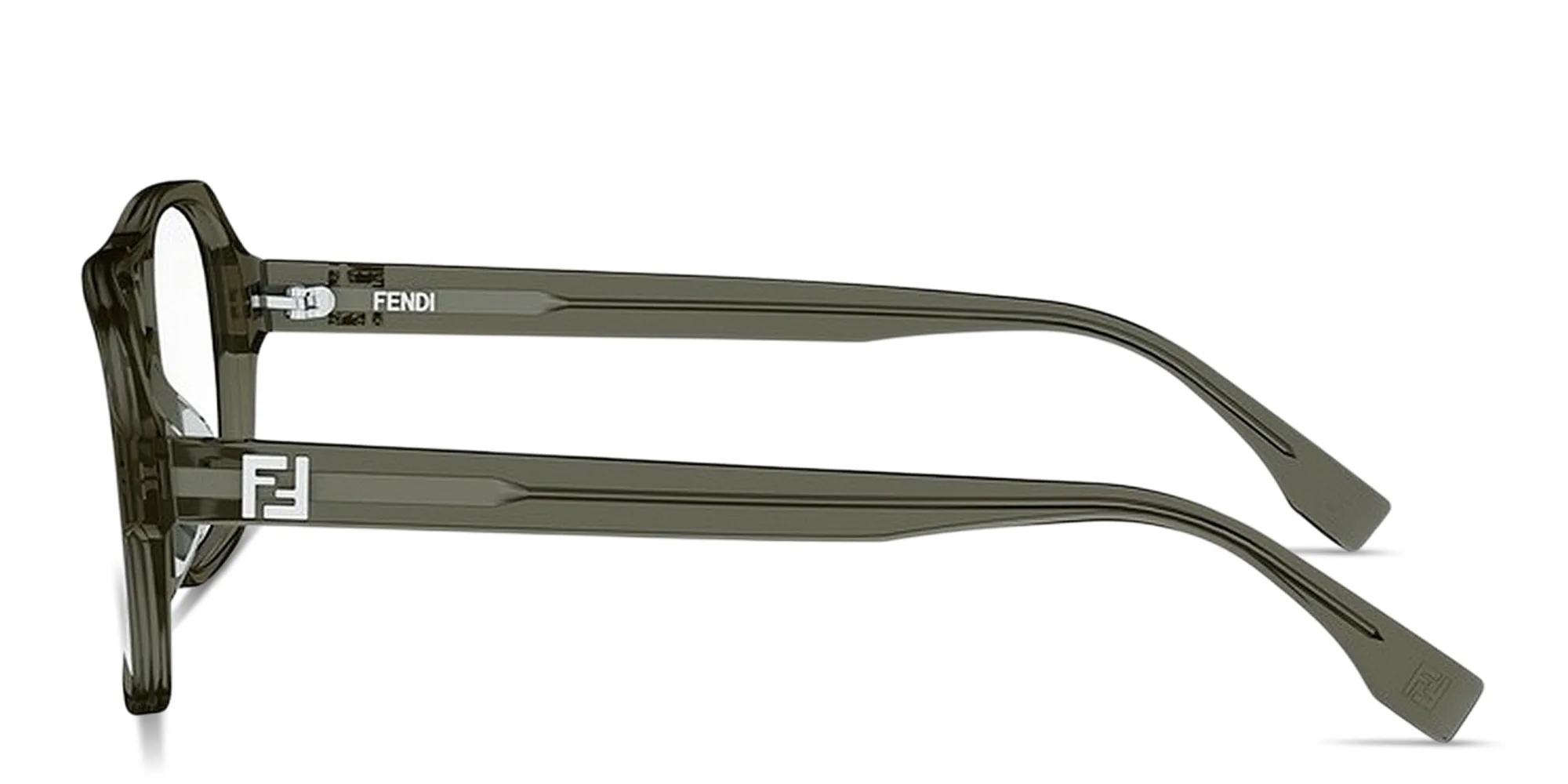Shop FENDI FF Squared Square Eyeglasses in Transparent khaky online.