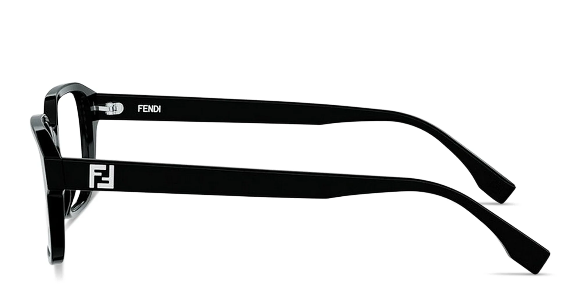 Shop FENDI FF Squared Wide Rectangle Eyeglasses in Black online.