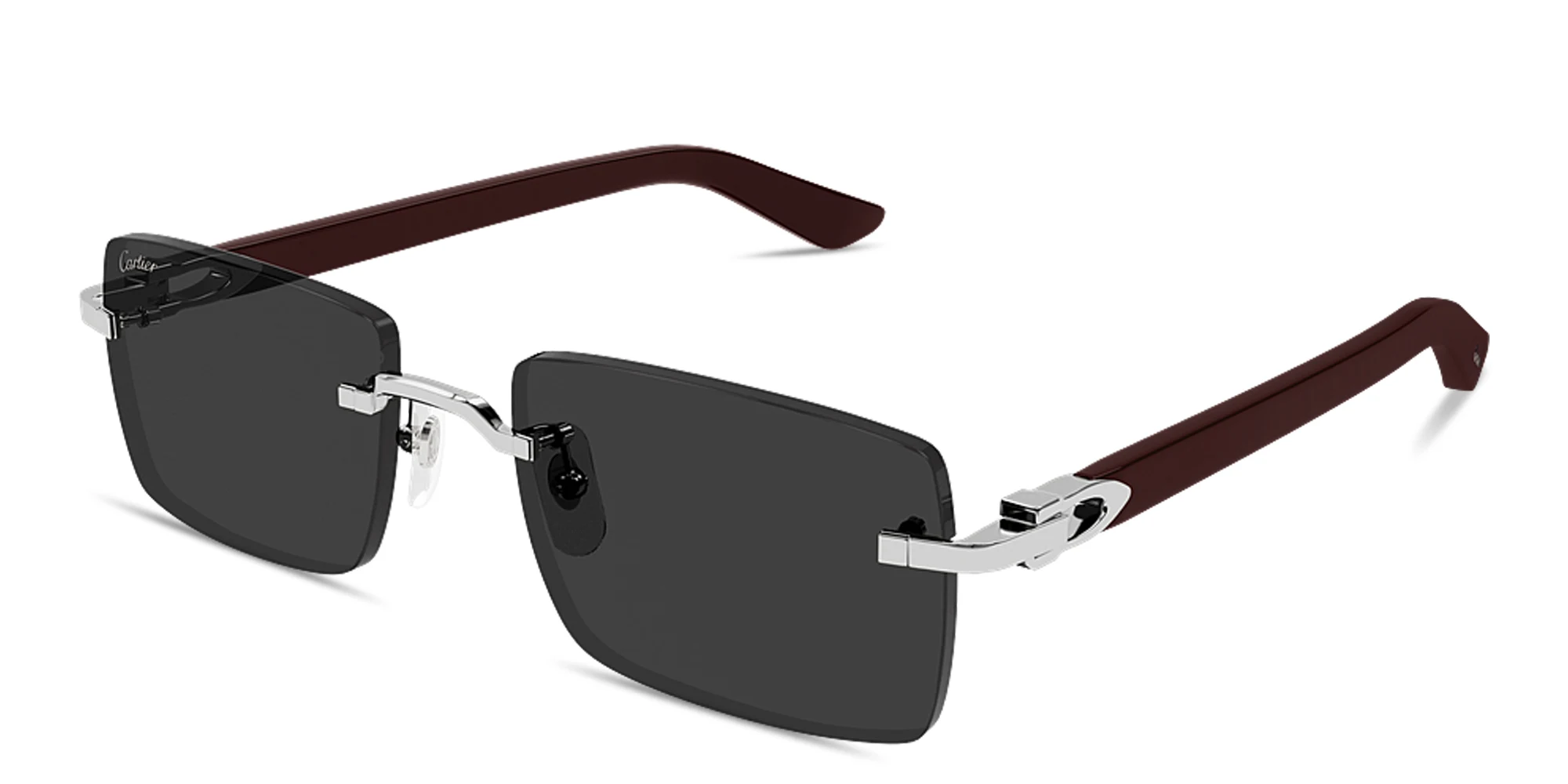 Shop Cartier Signature C de Cartier Rimless Rectangle Sunglasses in Silver online.