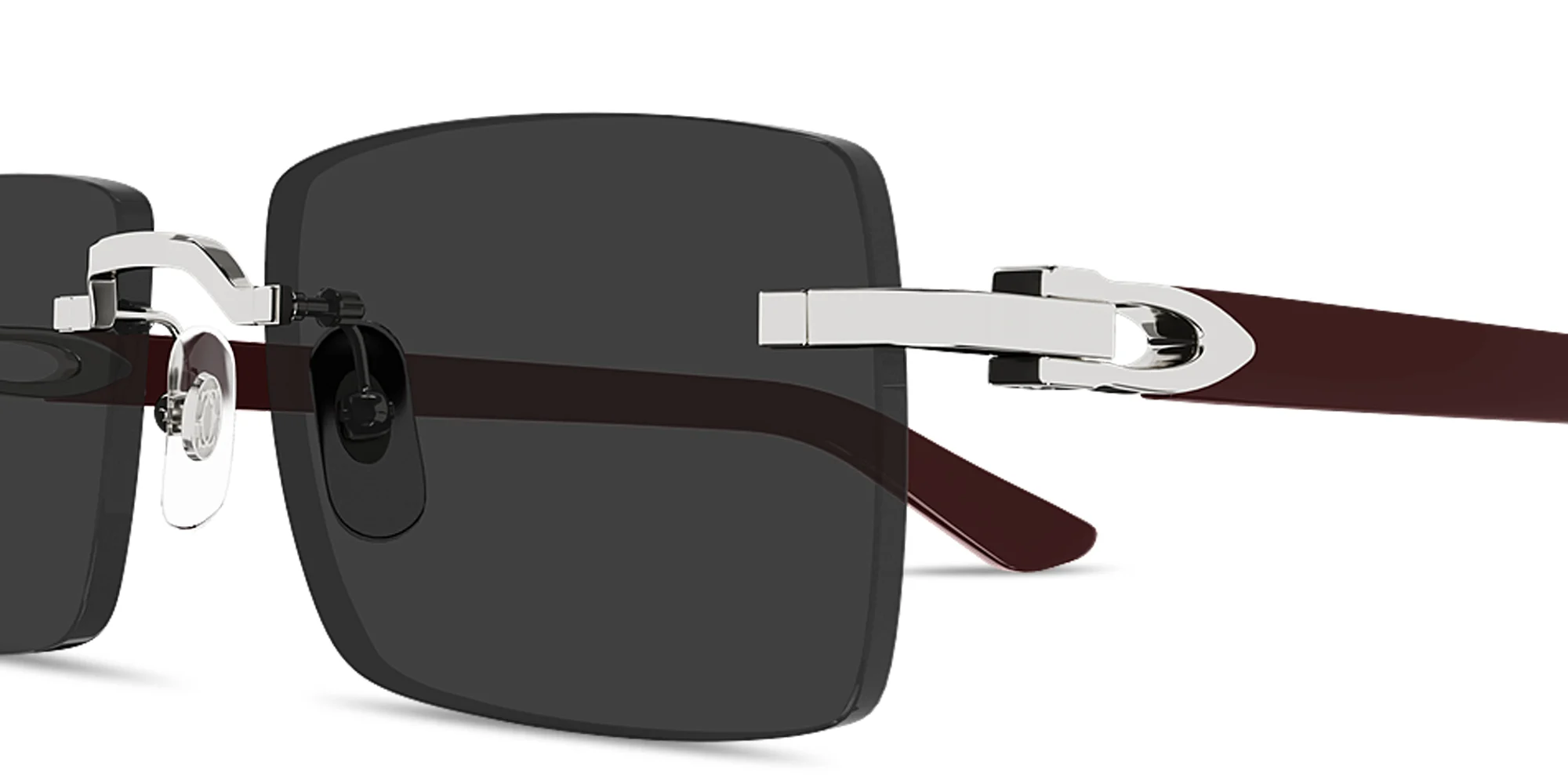Shop Cartier Signature C de Cartier Rimless Rectangle Sunglasses in Silver online.