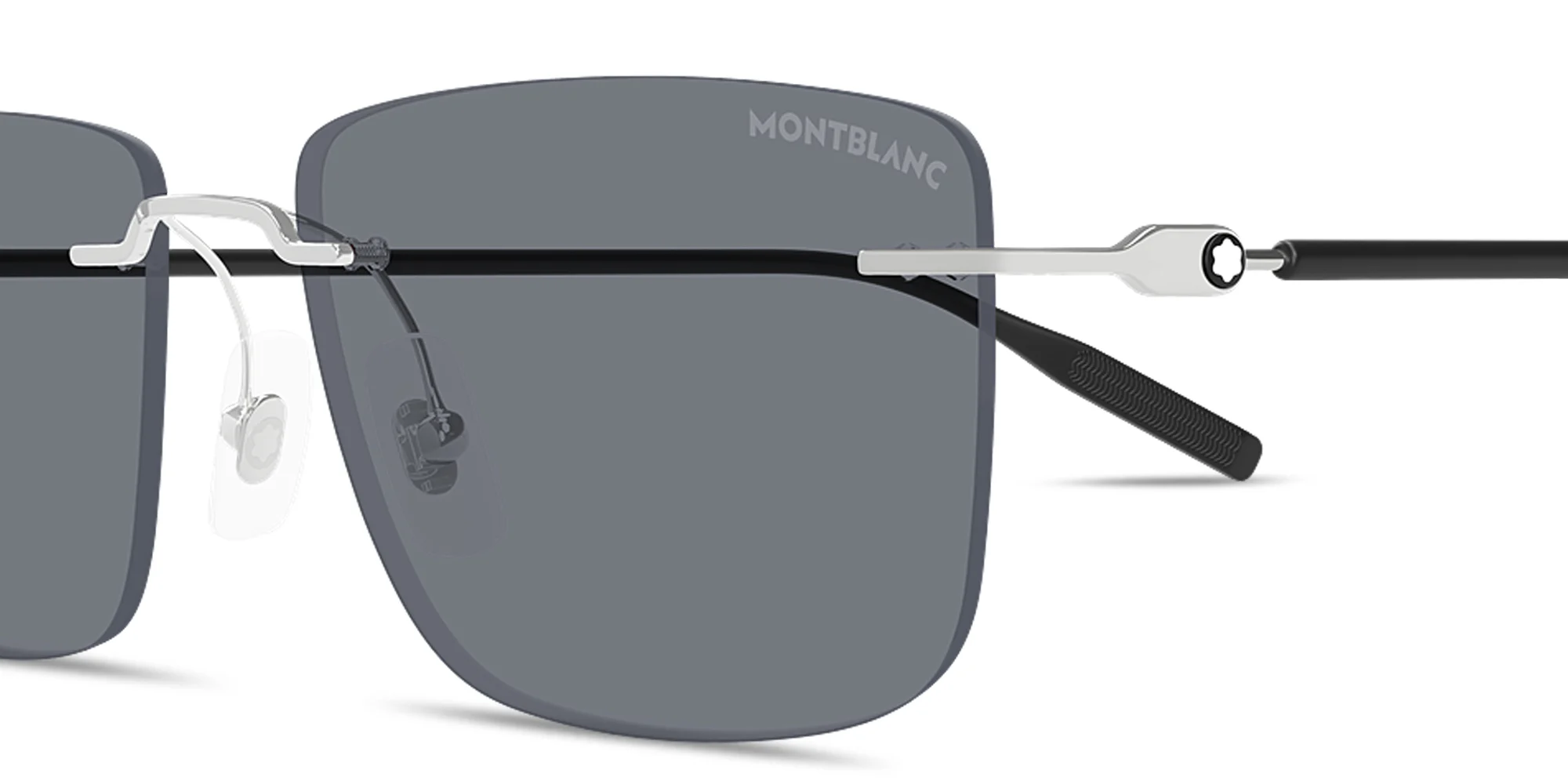 Shop MONTBLANC Snowcap Rimless Rectangle Sunglasses in Silver online.