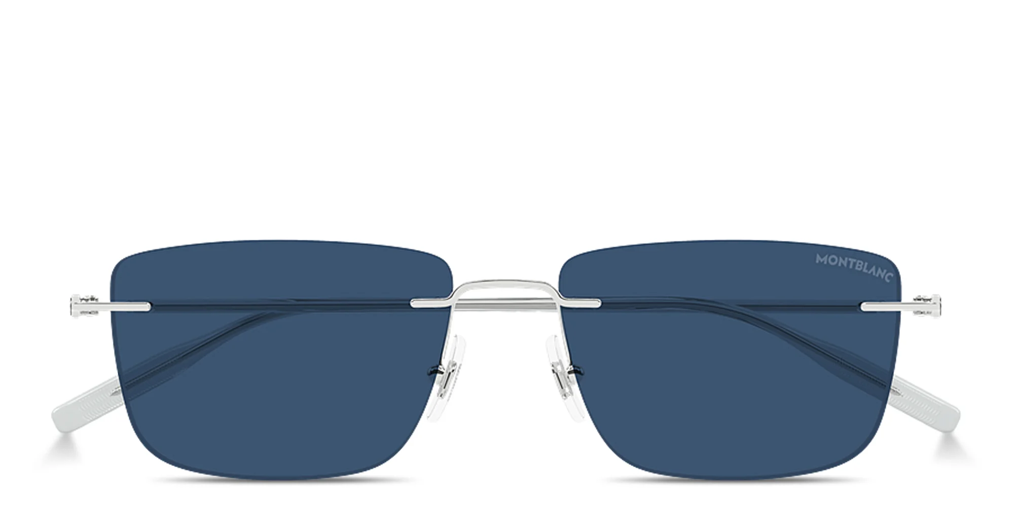 Shop MONTBLANC Snowcap Rimless Rectangle Sunglasses in Silver online.