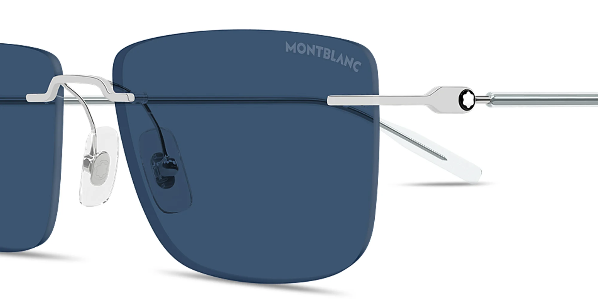 Shop MONTBLANC Snowcap Rimless Rectangle Sunglasses in Silver online.