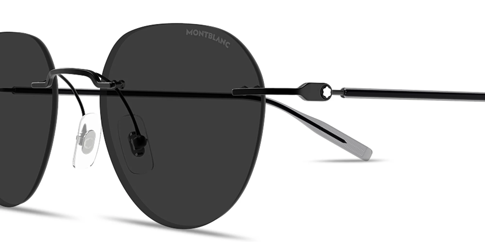 Shop MONTBLANC Snowcap Rimless Panthos Sunglasses in Black online.