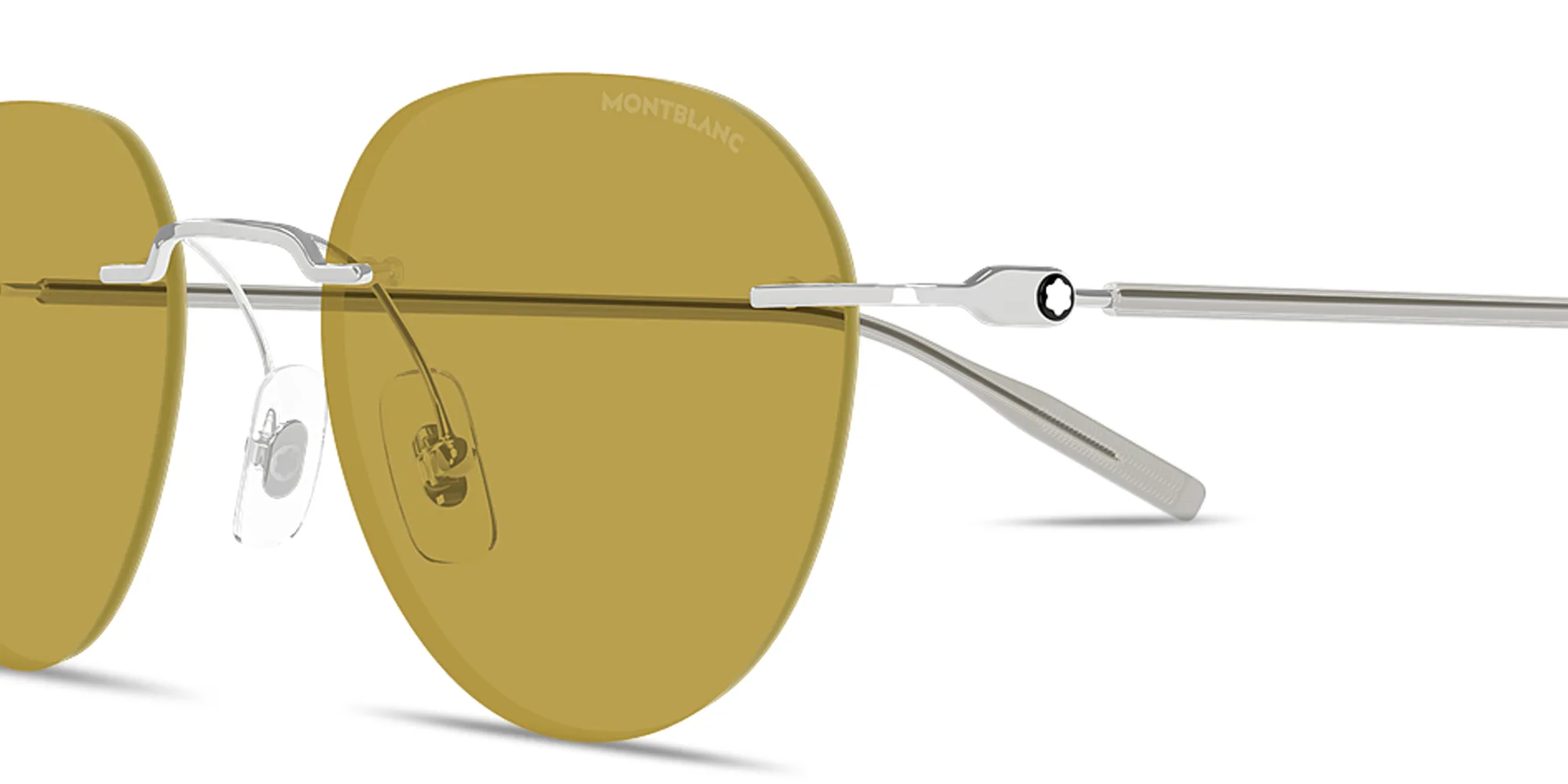 Shop MONTBLANC Snowcap Rimless Panthos Sunglasses in Silver online.