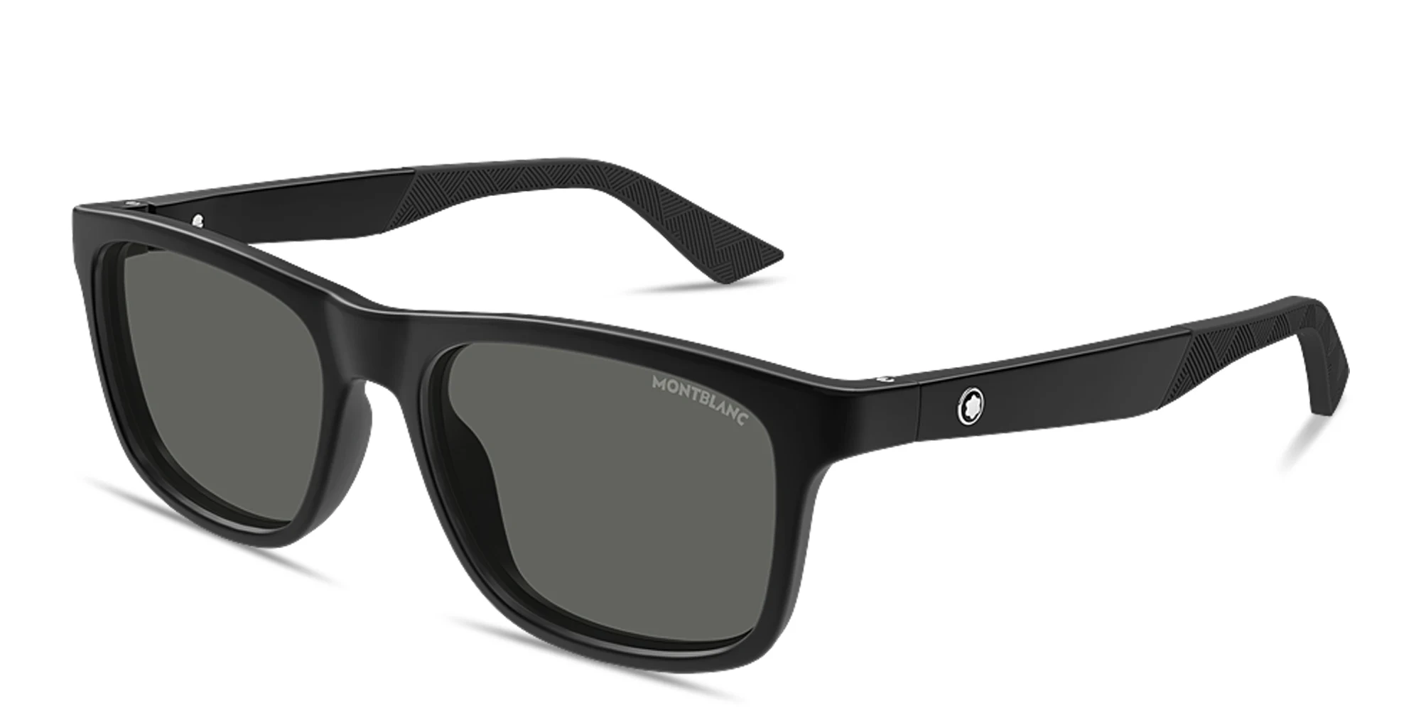 Shop MONTBLANC Snowcap Rectangle Sunglasses in Black online.