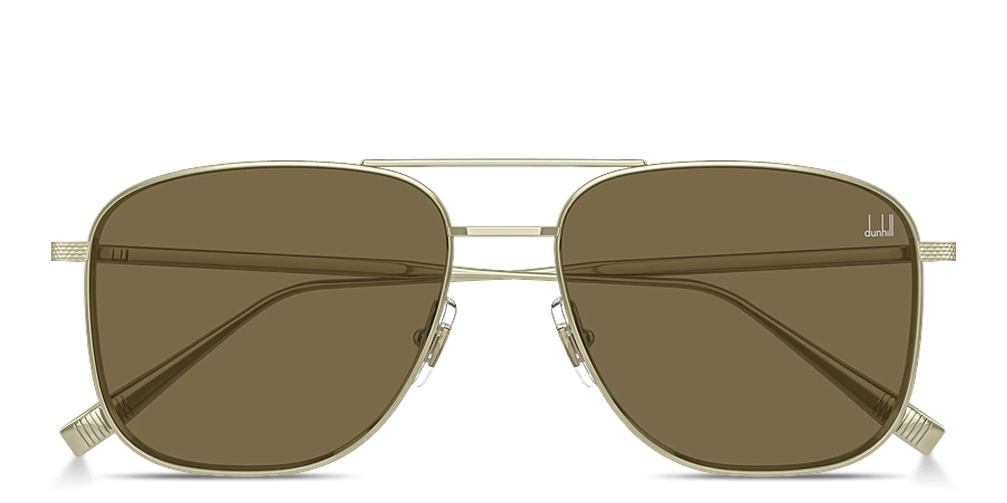 Shop Dunhill Engraved Logo Rectangle Sunglasses in Gold online.
