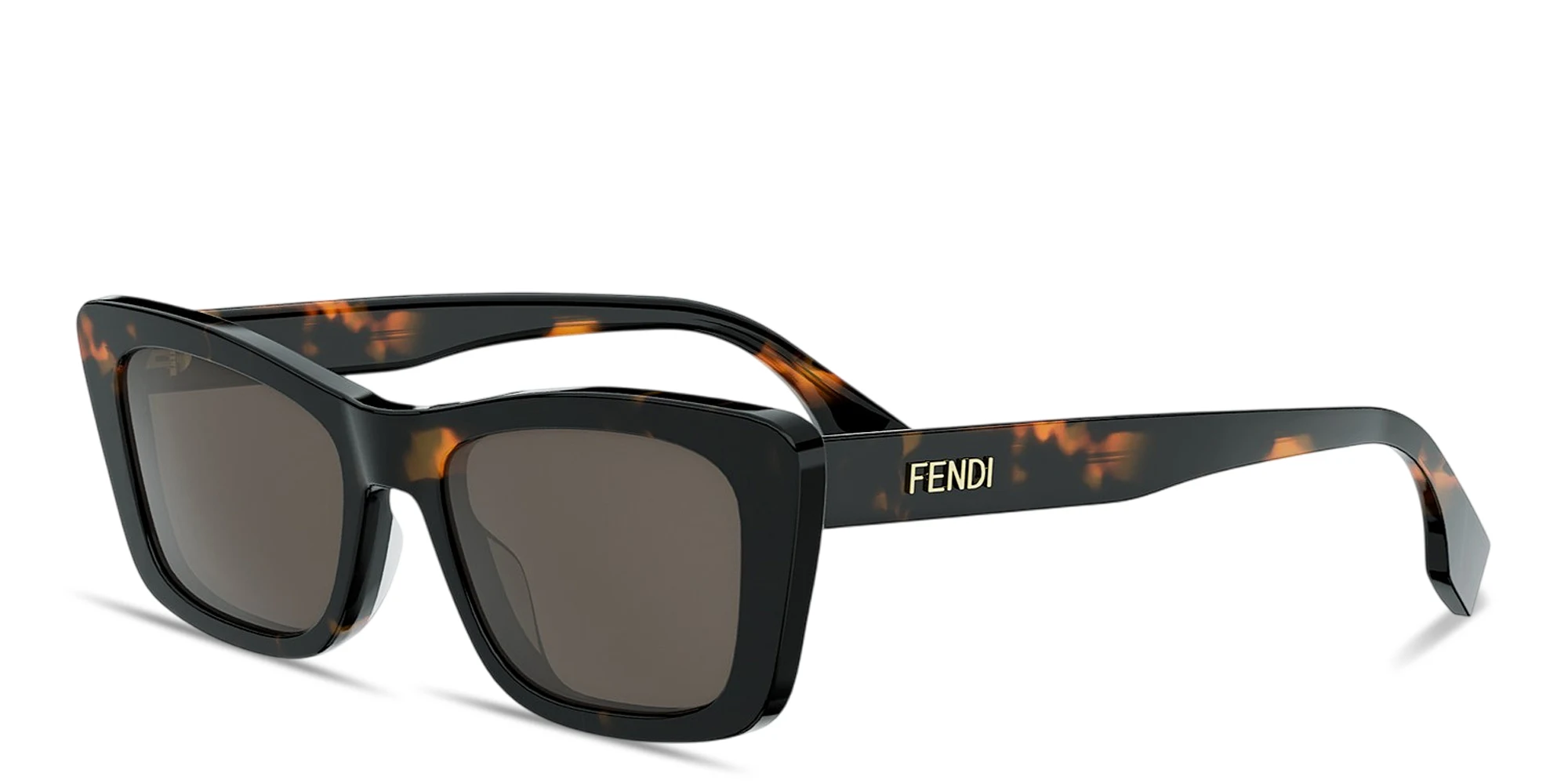 Shop FENDI Lettering Irregular Sunglasses in Dark Havana online.