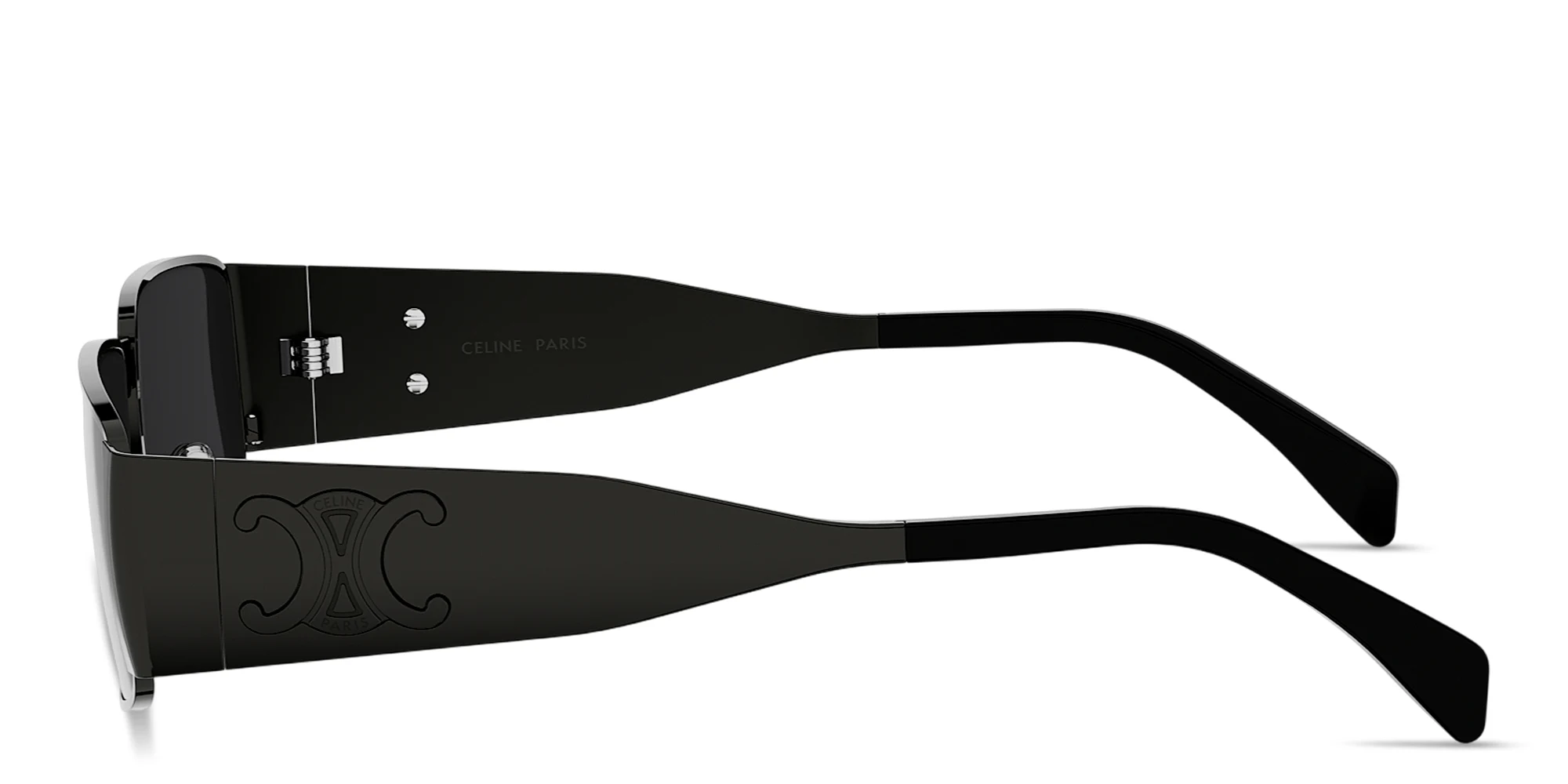 Shop CELINE Metal Triomphe Rectangular Sunglasses in Dark Ruthenium online.