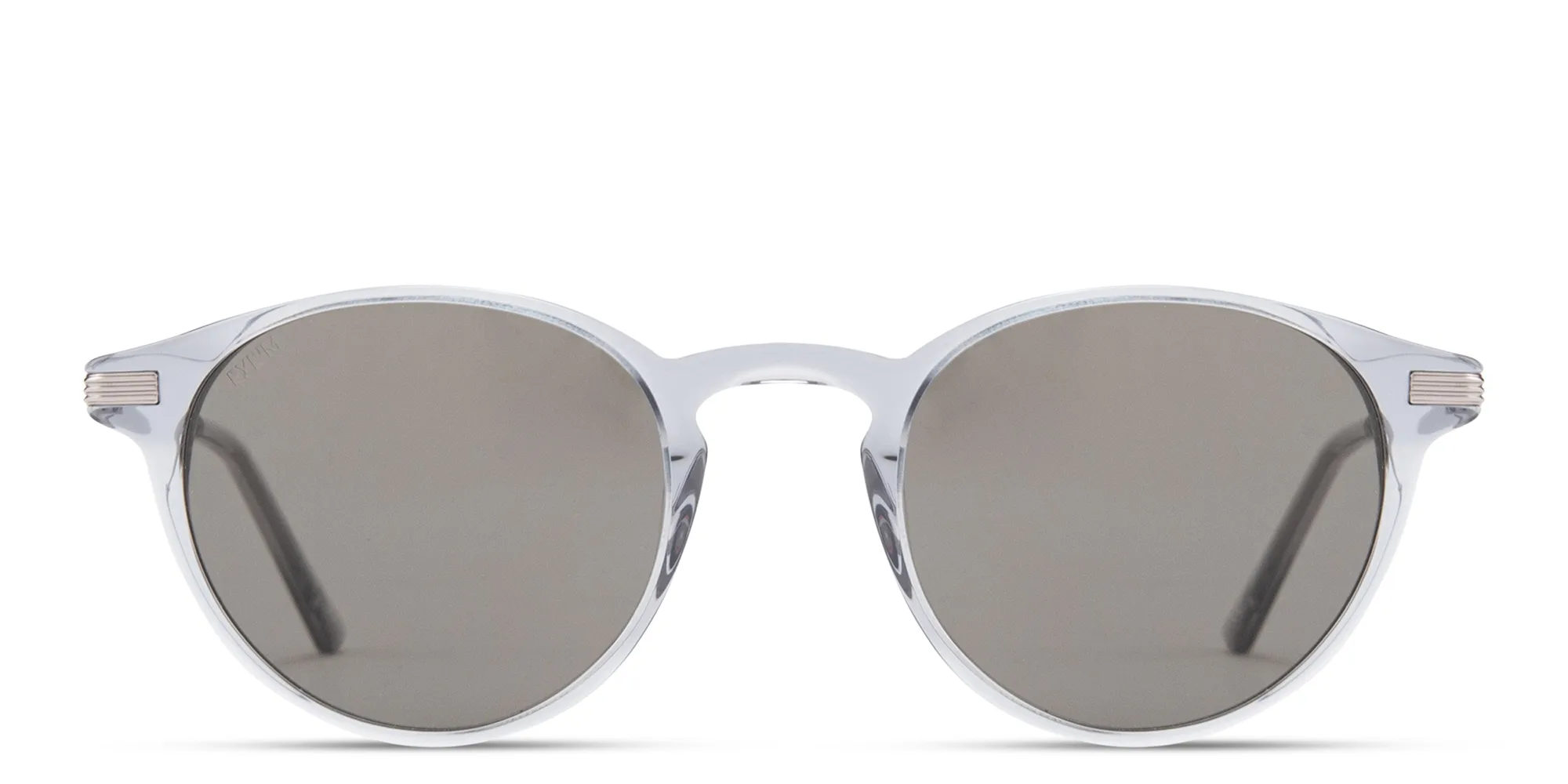 Shop EYE'M Engraved Logo Panthos Sunglasses in Transparent Grey online.