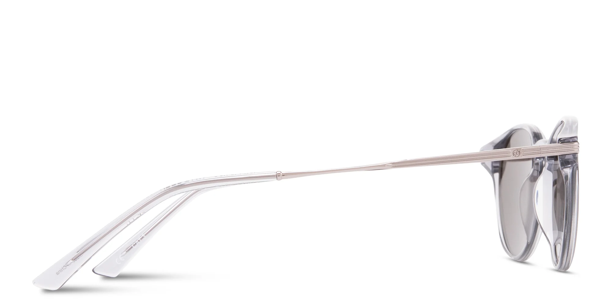 Shop EYE'M Engraved Logo Panthos Sunglasses in Transparent Grey online.