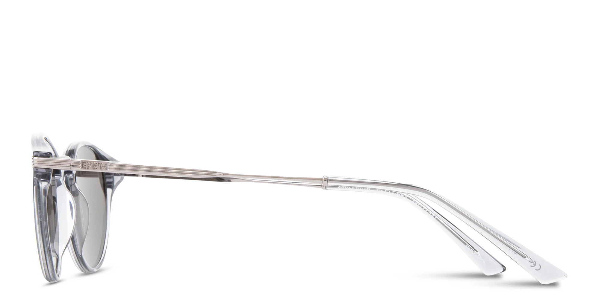 Shop EYE'M Engraved Logo Panthos Sunglasses in Transparent Grey online.
