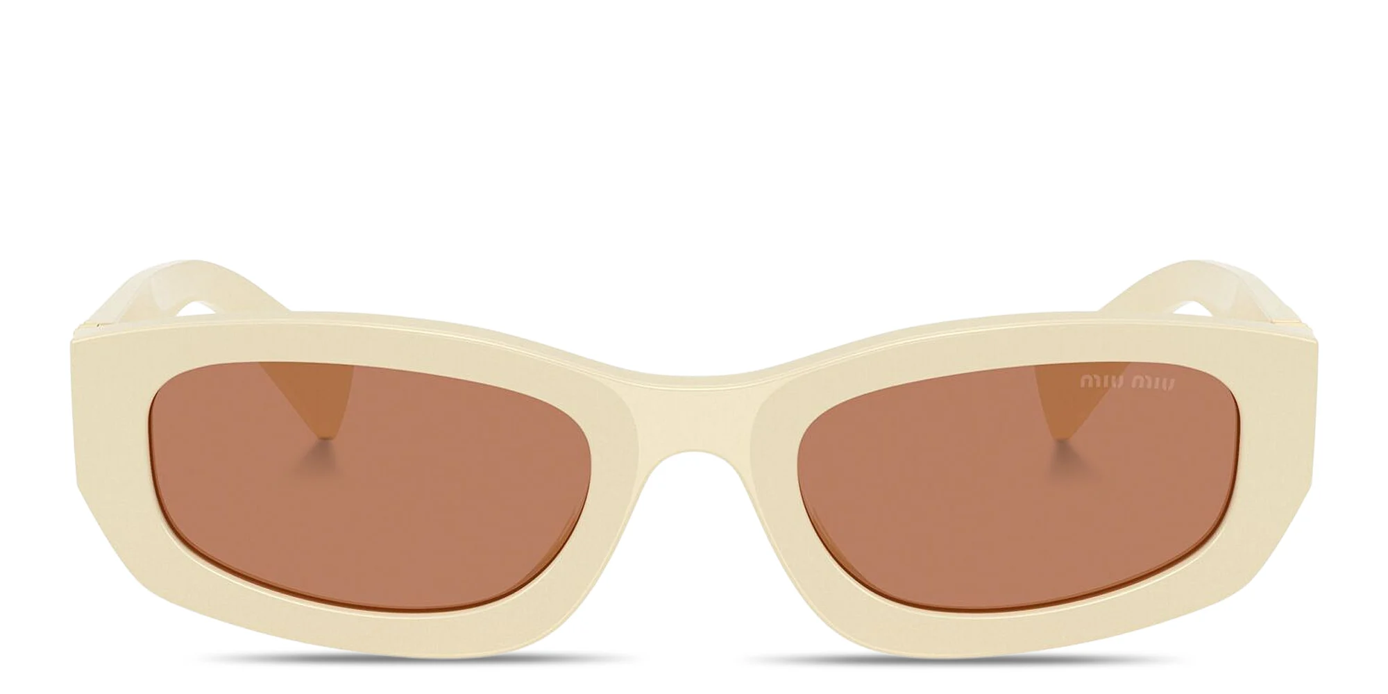 Shop MIU MIU Vertical Logo Irregular Sunglasses in White online.