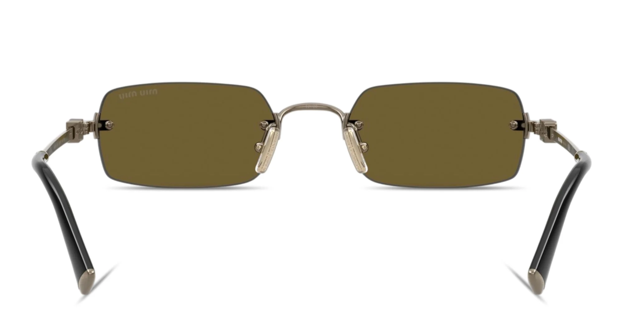 تسوق نظارات شمسية مستطيلة بدون إطار بشعار العلامة العمودي ميو ميو بلون ذهبي أونلاين.